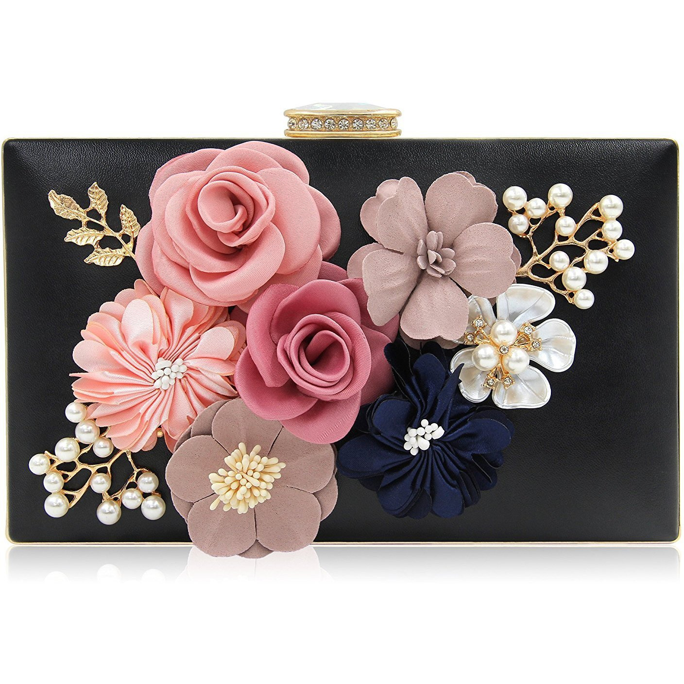 Inovera (Label) Ladies Floral Evening Clutch Women Party Wedding Purse Bag (Black)