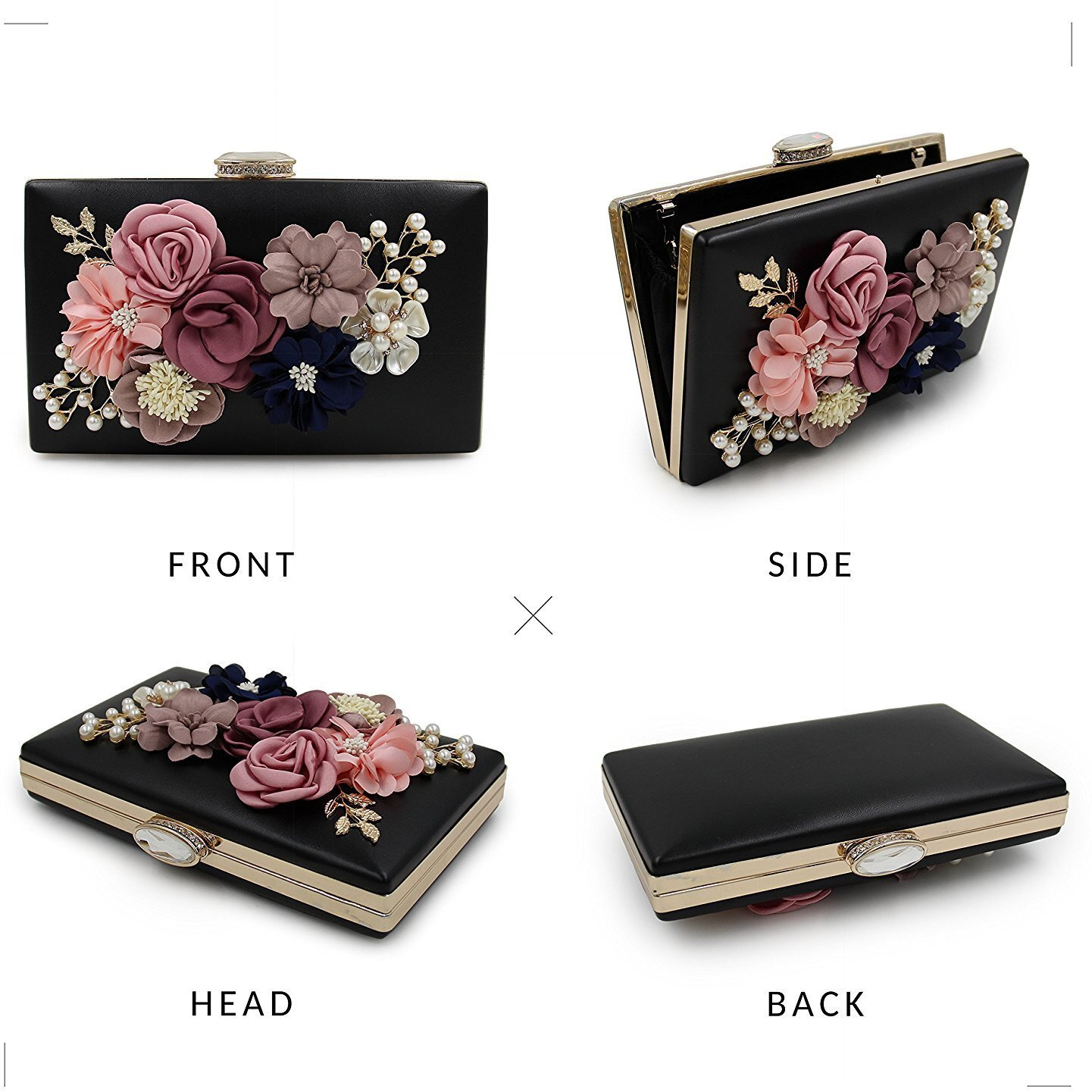 Inovera (Label) Ladies Floral Evening Clutch Women Party Wedding Purse Bag (Black)