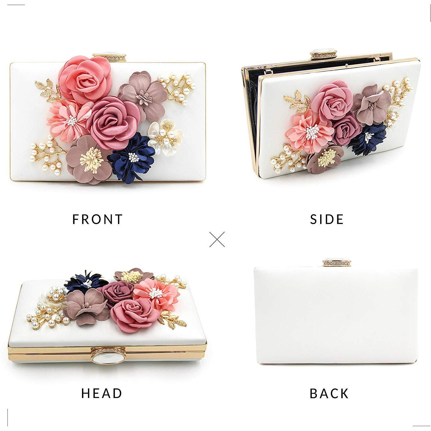 Inovera (Label) Ladies Floral Evening Clutch Women Party Wedding Purse Bag (White)