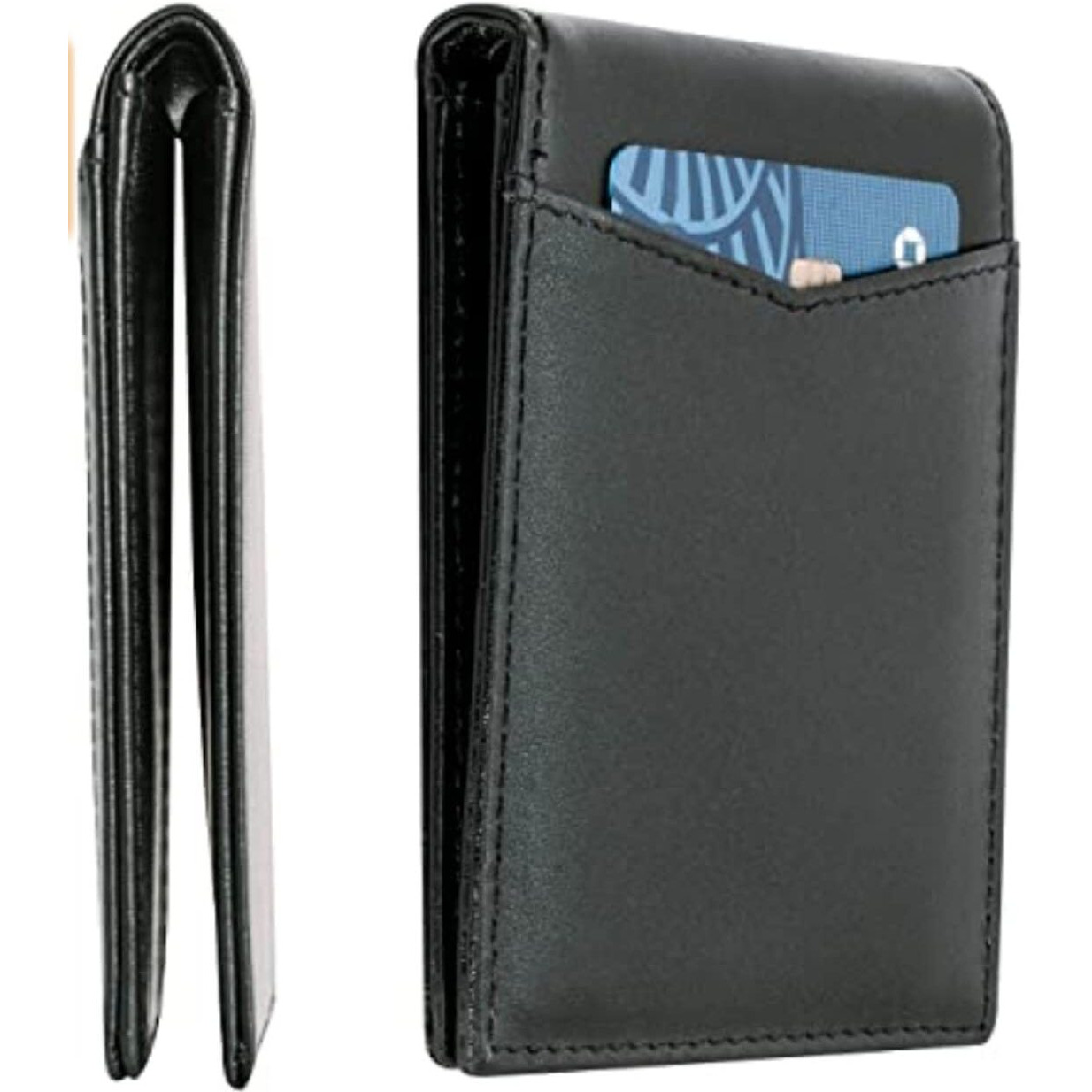 Contacts Men's Rfid Blocking Bifold Wallet | Black Genuine Leather | 6 Card Slots, 1 Id Window