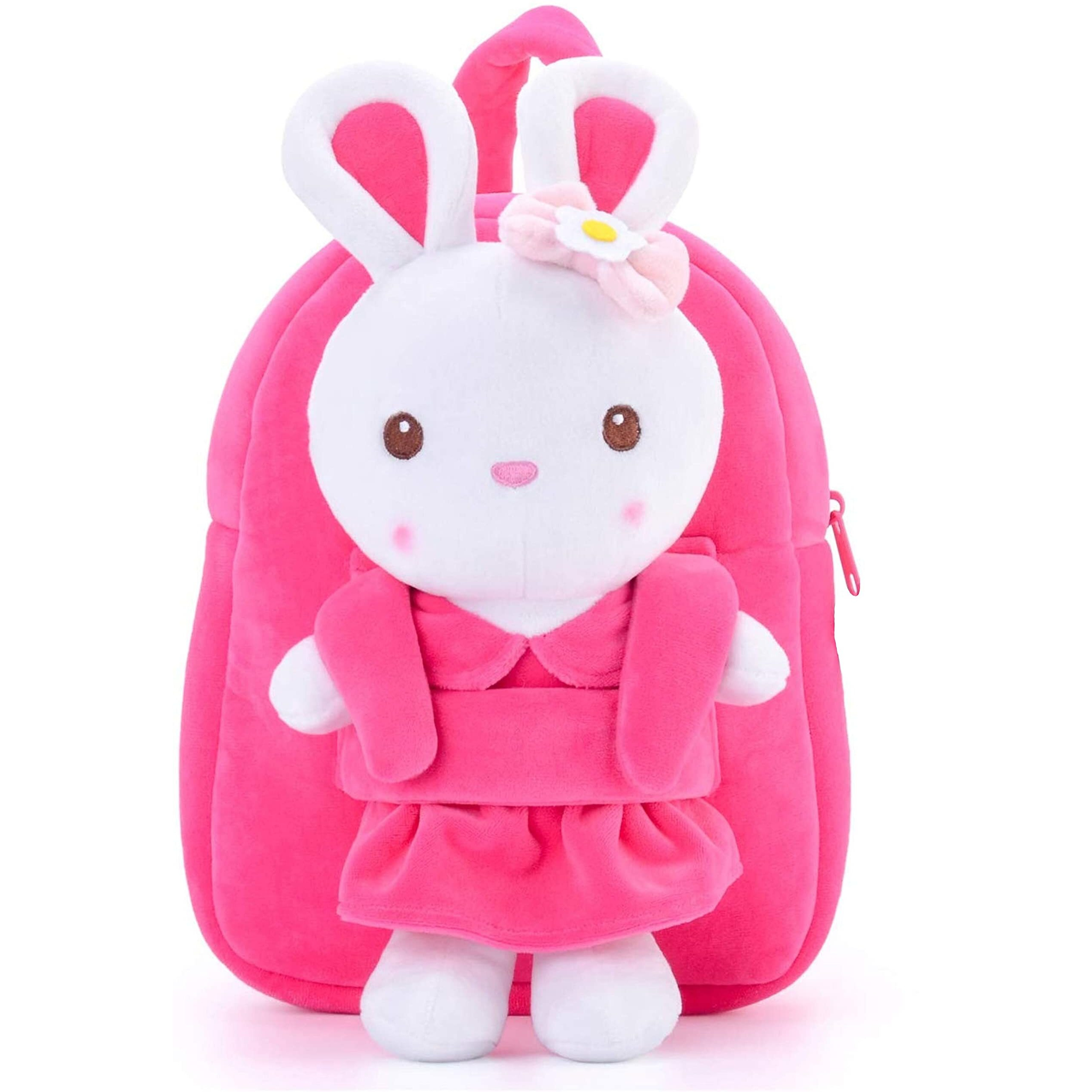 Frantic Boy's Girl's Soft Velvet Plush Rabbit Animal Cartoon School Standard Backpack Bag (Pink, 2 To 5 Years) Standard,10 Litres