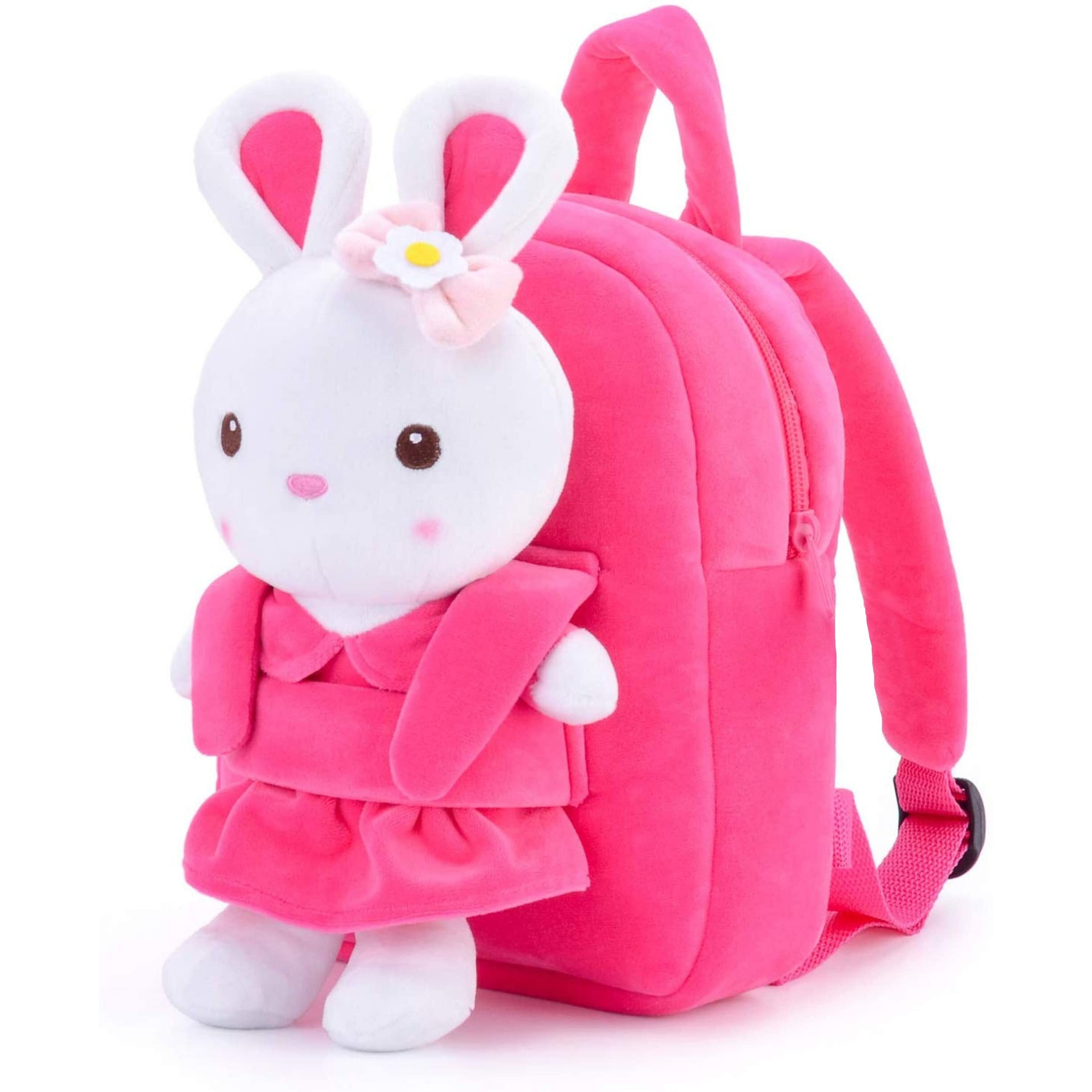 Frantic Boy's Girl's Soft Velvet Plush Rabbit Animal Cartoon School Standard Backpack Bag (Pink, 2 To 5 Years) Standard,10 Litres