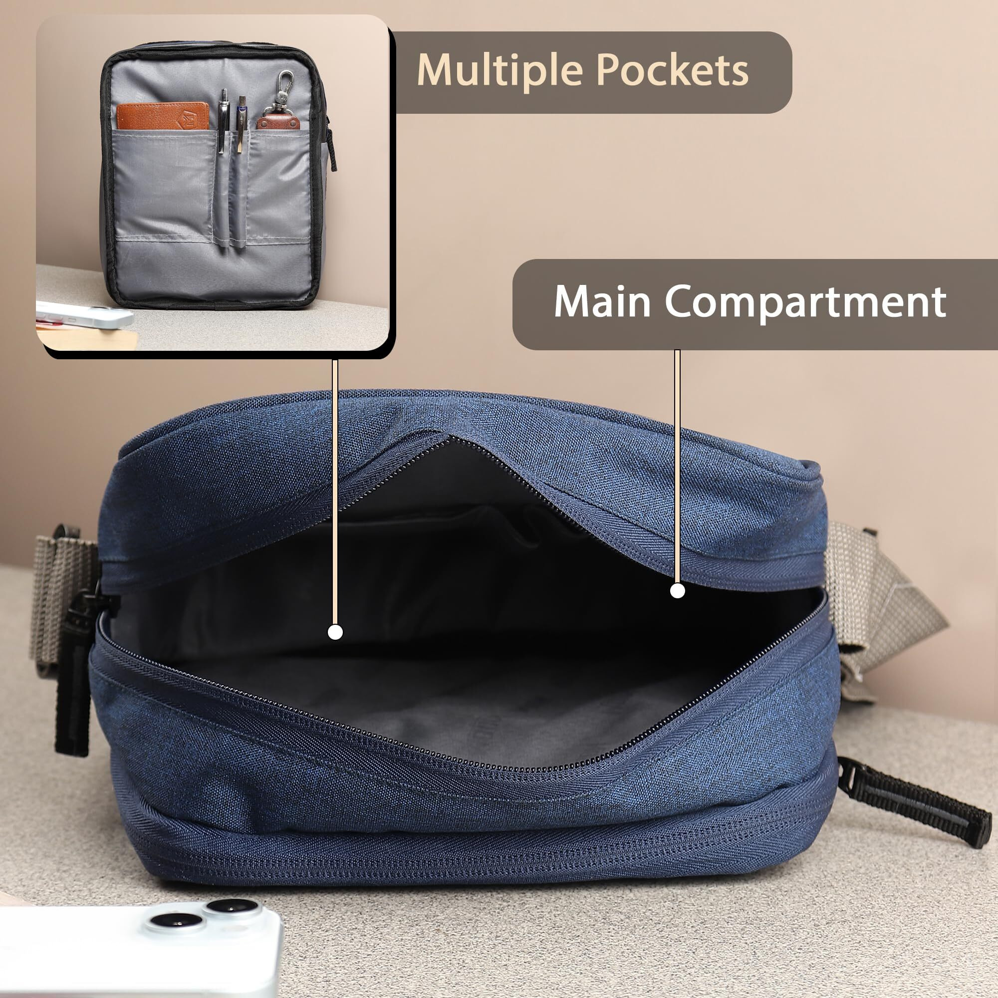 Wooum Sling Bag For Men And Women With Adjustable Strap, Men Travel Sling Bag, Shoulder Sling Bag For Travel, Office, Business Bag, Cross Body Bag For Office, Side Bag For Men Travel, Blue Bag
