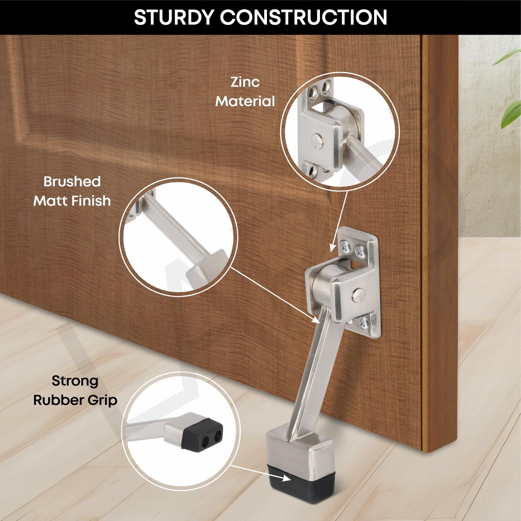 Lapo 1 Pack Premium 5 Inch Door Stopper Rubber Powerful Working With Screw | Wooden Door Stoper To Stop Door For All Door Home | Office | Hotel (Matt Finish, Pack Of 1)