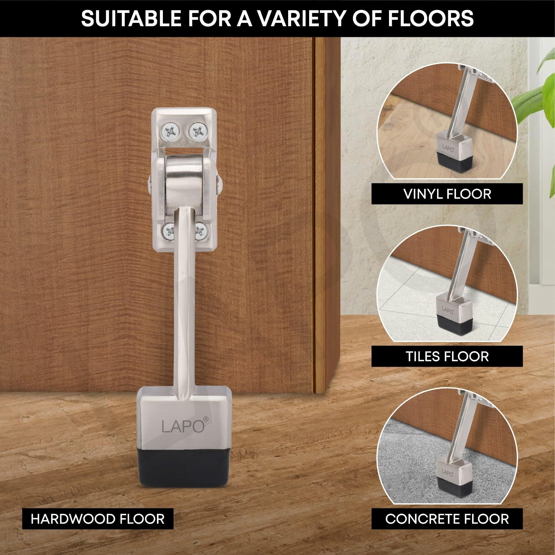 Lapo 1 Pack Premium 5 Inch Door Stopper Rubber Powerful Working With Screw | Wooden Door Stoper To Stop Door For All Door Home | Office | Hotel (Matt Finish, Pack Of 1)