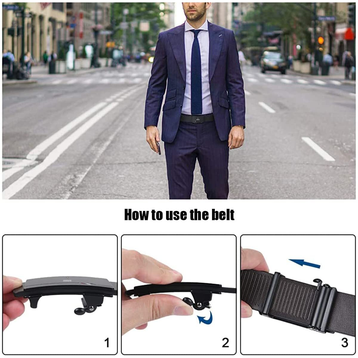 Gustave Leather Belts For Men With Auto Lock -Free Adjustable Length And No Need To Punch, Length 125-130Cm, Black