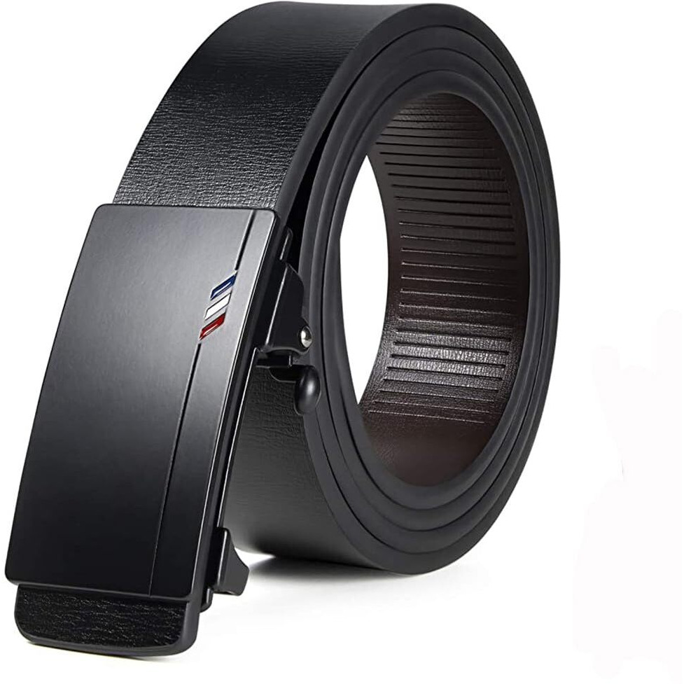 Gustave Men's Leather Belt Adjustable Auto Lock Buckle Belt For Men (Black-A)