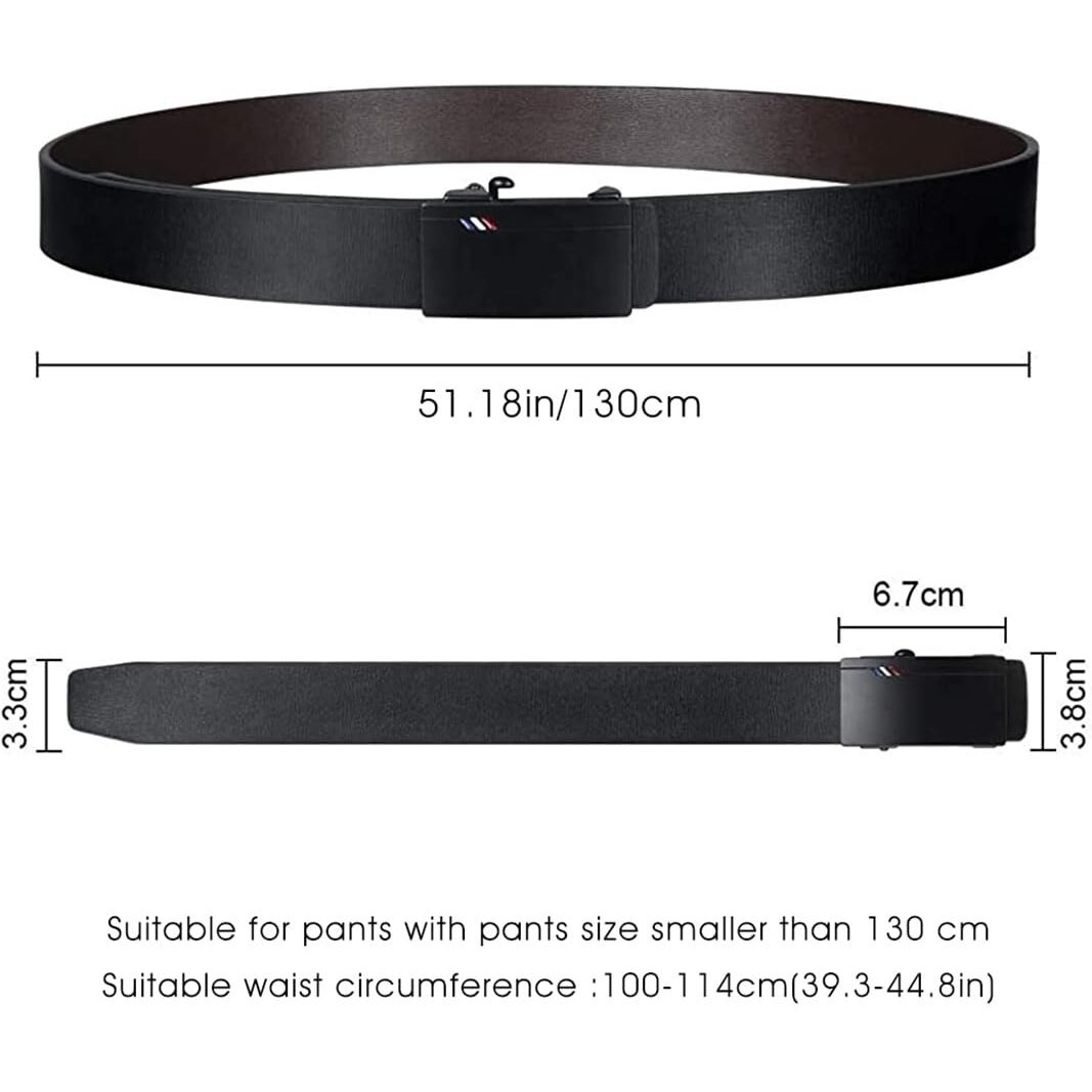 Gustave Men's Leather Belt Adjustable Auto Lock Buckle Belt For Men (Black-A)