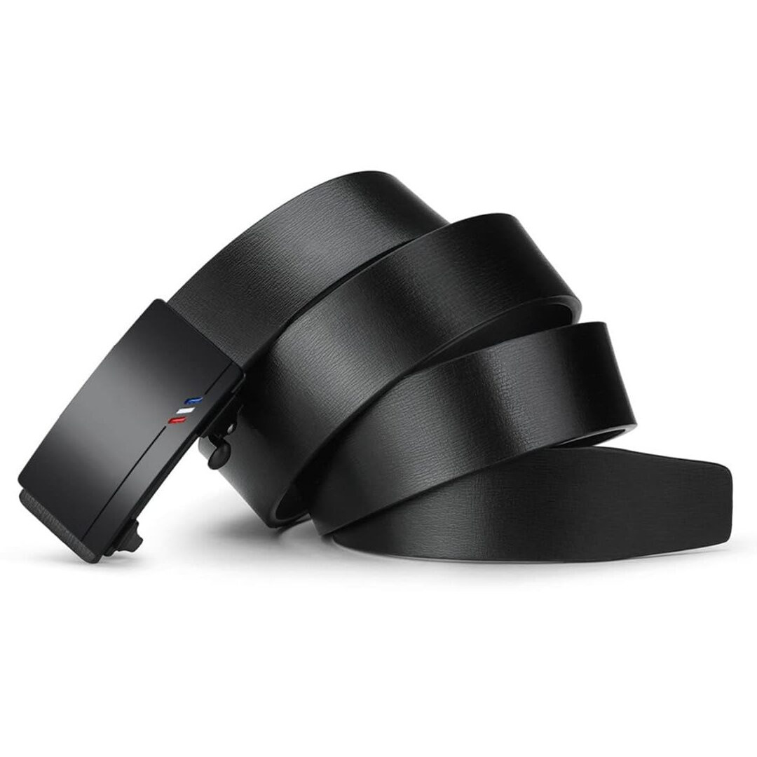 Gustave Men's Leather Belt Adjustable Auto Lock Buckle Belt For Men (Black-A)