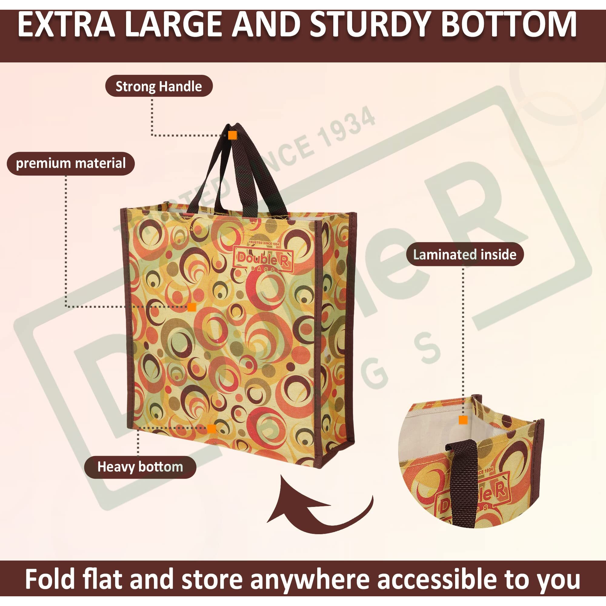 Double R Bags Reusable Multi-Purpose Shopping Bags With Handles For Kitchen Essentials ,Grocery And Vegetable (Pack Of 2)