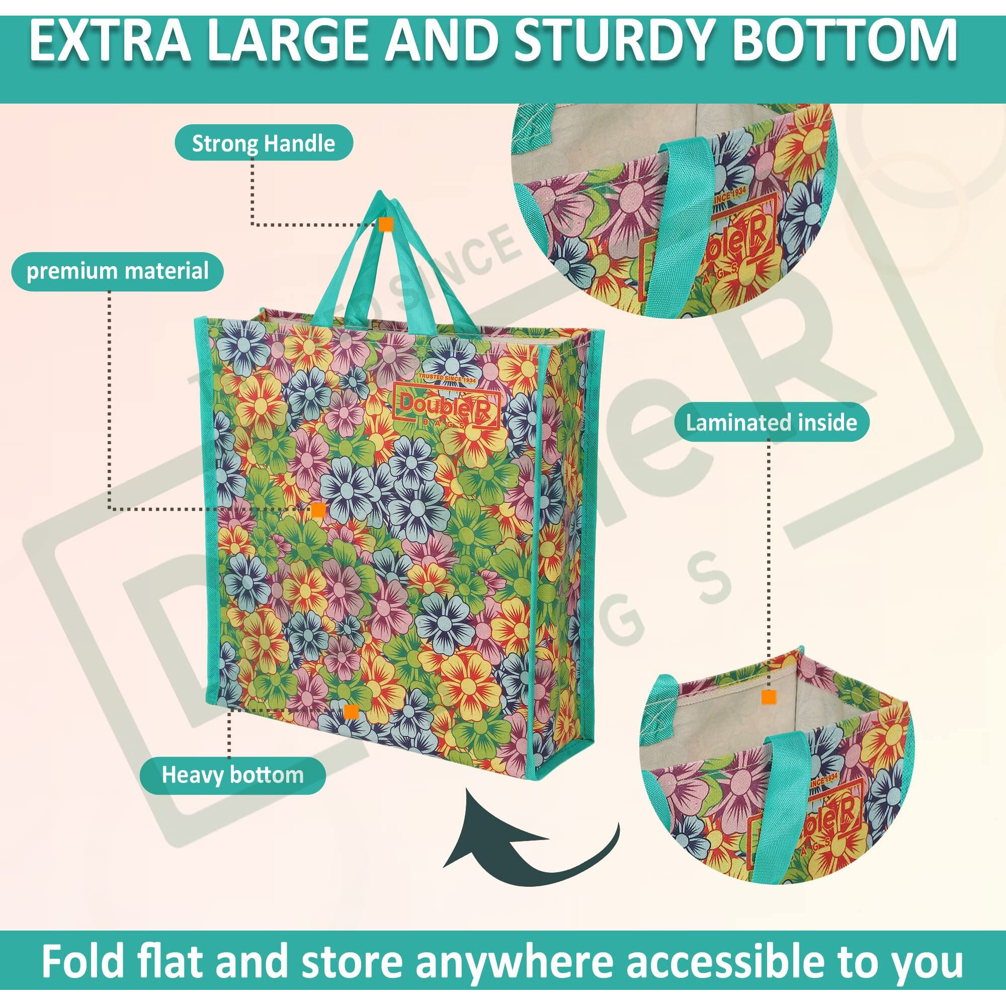 Double R Bags Reusable Multi-Purpose Shopping Bags With Handles For Kitchen Essentials,Grocery And Vegetable (Pack Of 2)