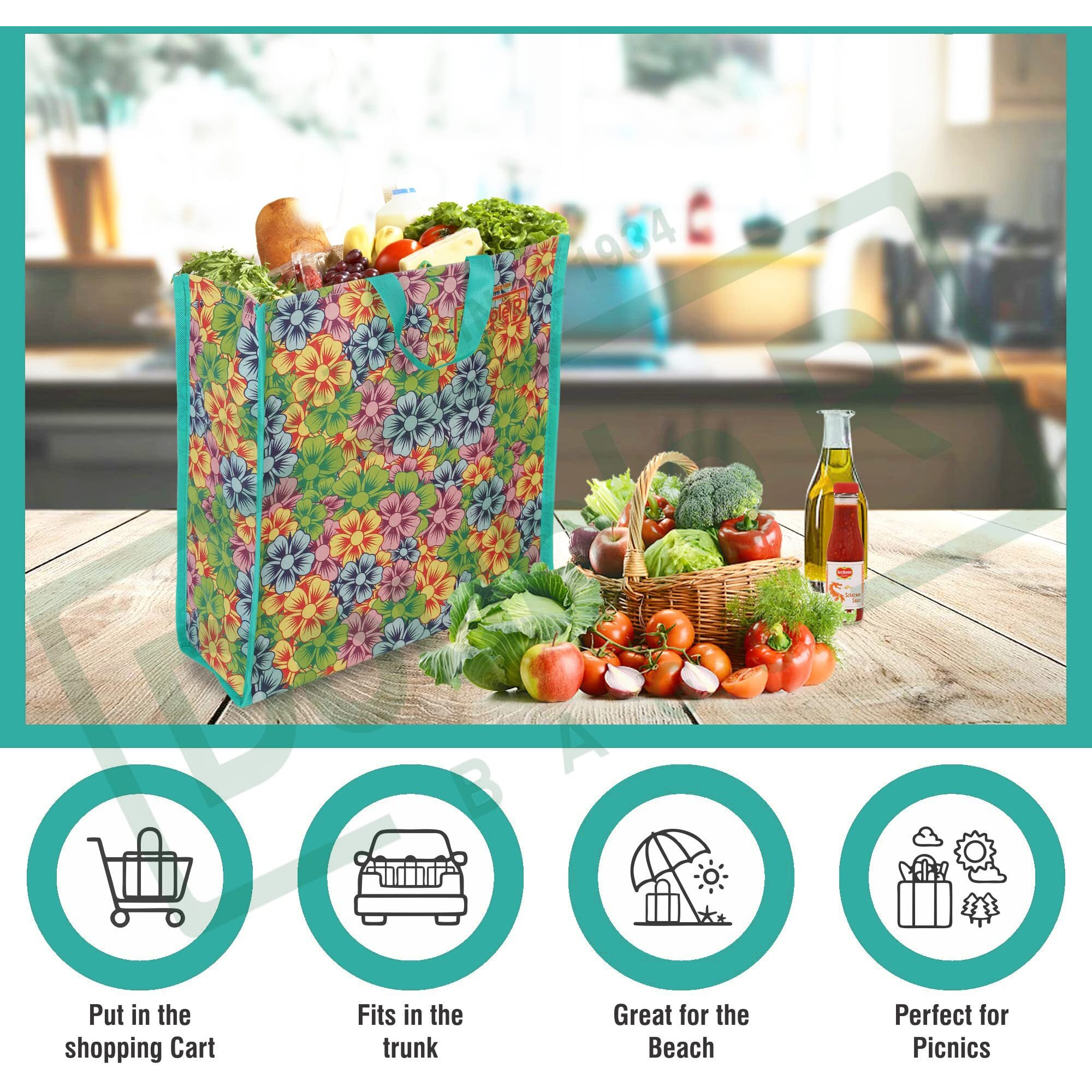 Double R Bags Reusable Multi-Purpose Shopping Bags With Handles For Kitchen Essentials,Grocery And Vegetable (Pack Of 2)