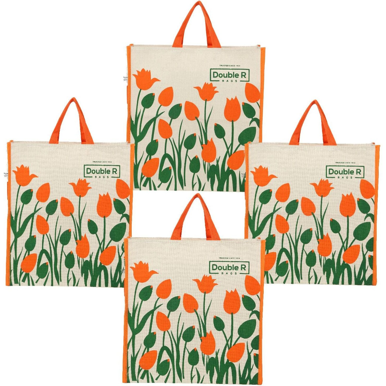 Double R Bags Reusable Shopping Bags Kitchen Essentials/Grocery Bag/Vegetable Bag/Carry Bag With Handles Multi-Purpose Bag I Multiple Stylish Designs (Pack Of 4)