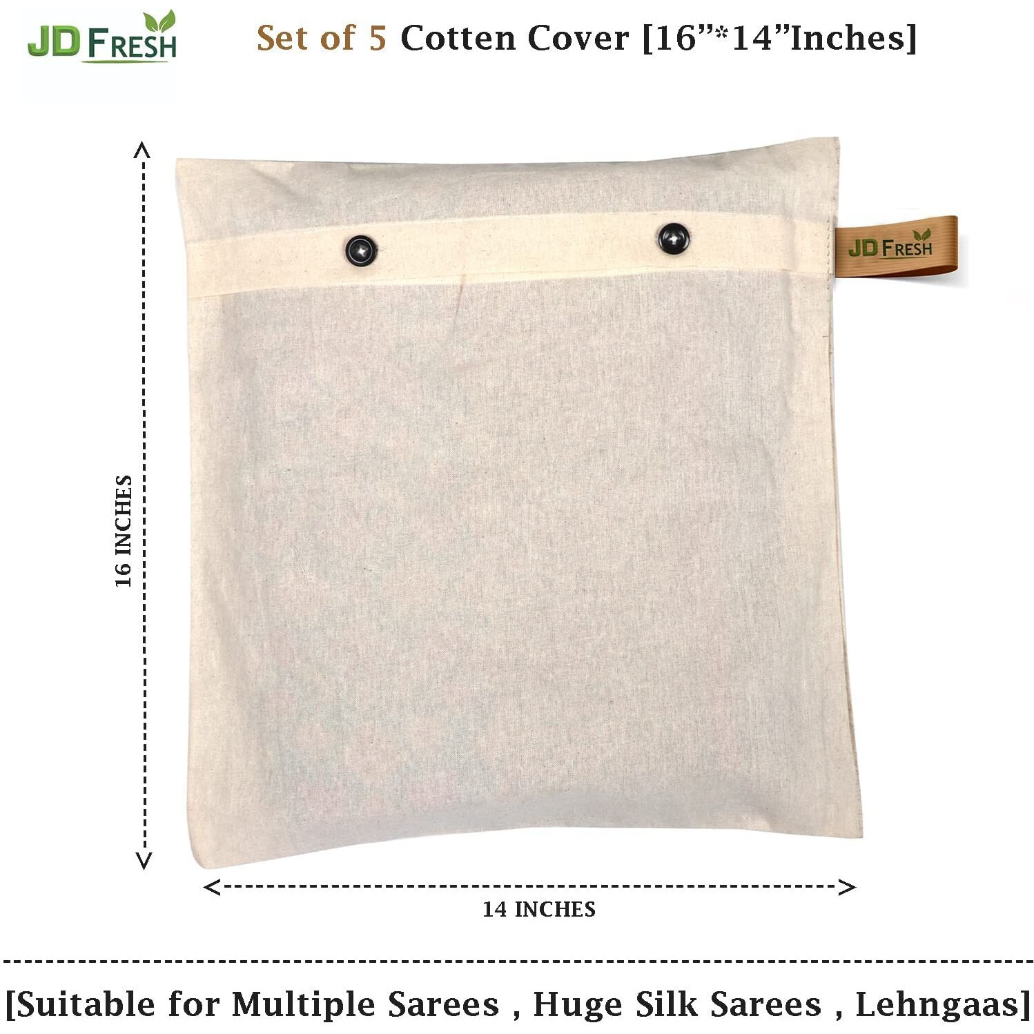 Jd Fresh 6 Pcs Saree Storage Bags Wardrobe Organizer For Storage|Saree Bag For Clothes Storage|Cloth Storage Cover Set Of 6 (16X14 Inches), Cotton, Beige