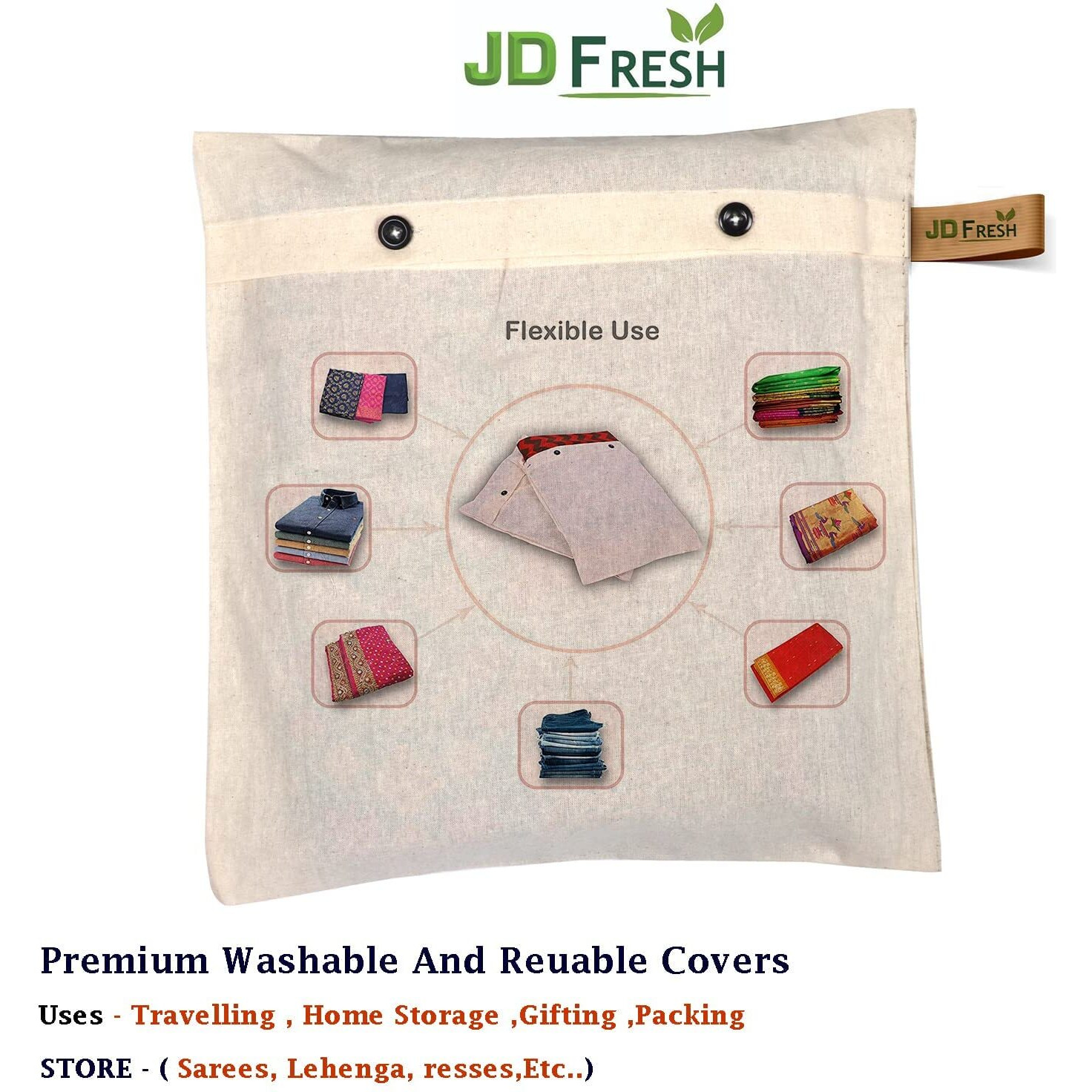 Jd Fresh 6 Pcs Saree Storage Bags Wardrobe Organizer For Storage|Saree Bag For Clothes Storage|Cloth Storage Cover Set Of 6 (16X14 Inches), Cotton, Beige