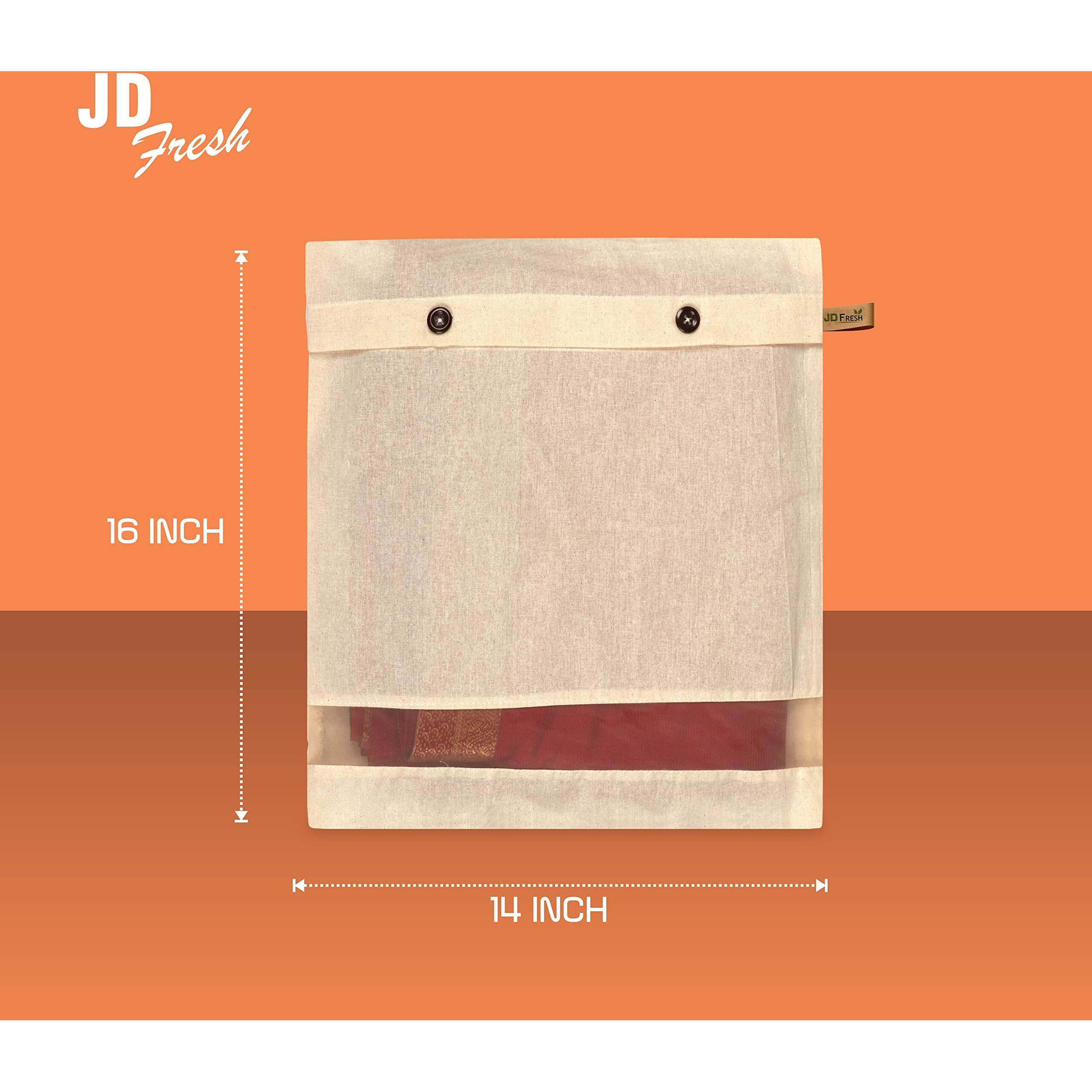 Jd Fresh 20 Pcs Cotton Saree Covers/Storage Bags With Zip/Space Saving Bag With Mesh Window/Wardrobe-Cupboard Organizer/Holds 2 To 3 Sarees Each/Cloth Organizer For Travelling(14 X 16 Inch/Brown)