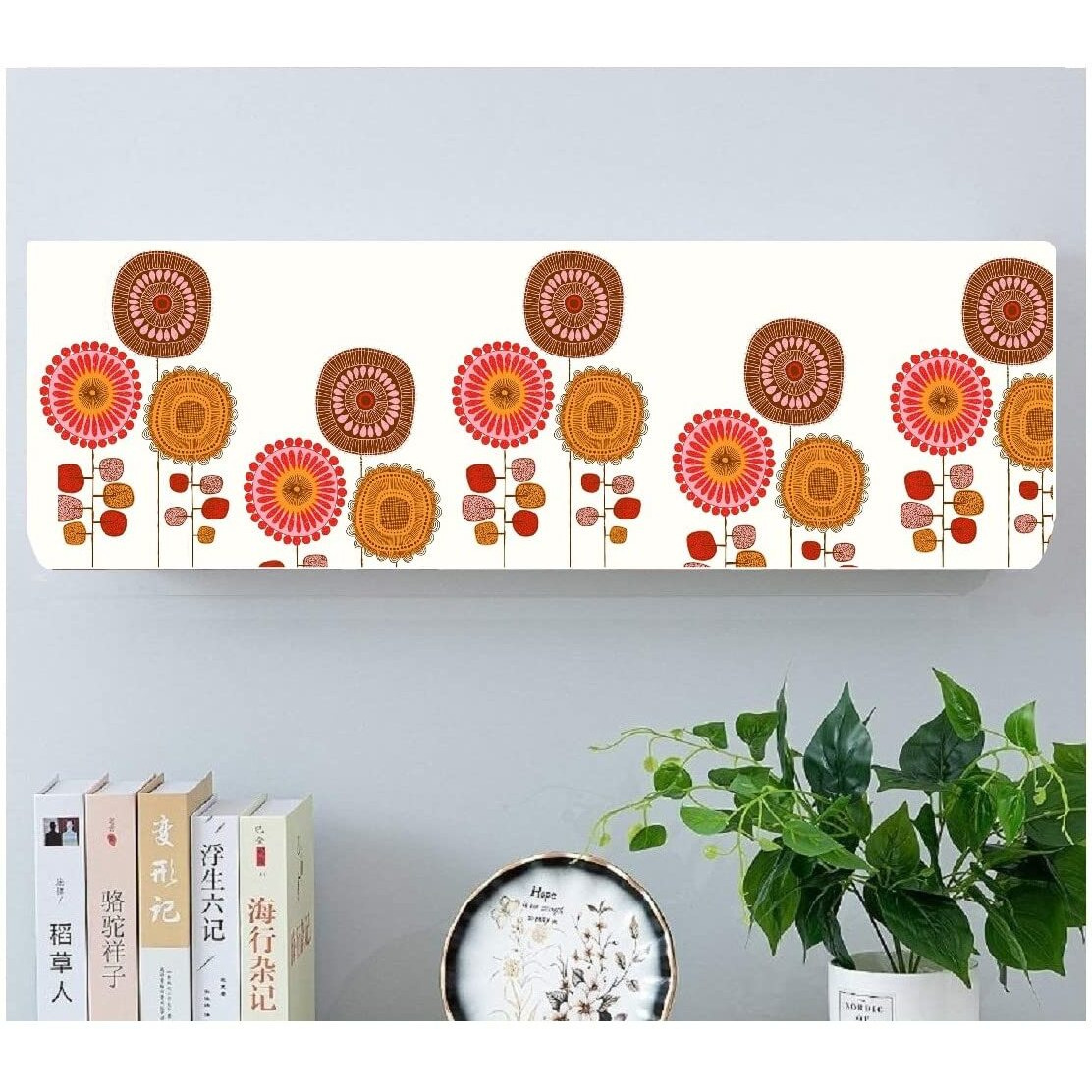 Darshanam World Polyester Printed Air Conditioning Dust Cover Folding Designer Ac Cover For Indoor Split Ac 1.5 Ton (97 X 31 X 21 .5 Cm ) (Orange Flower)