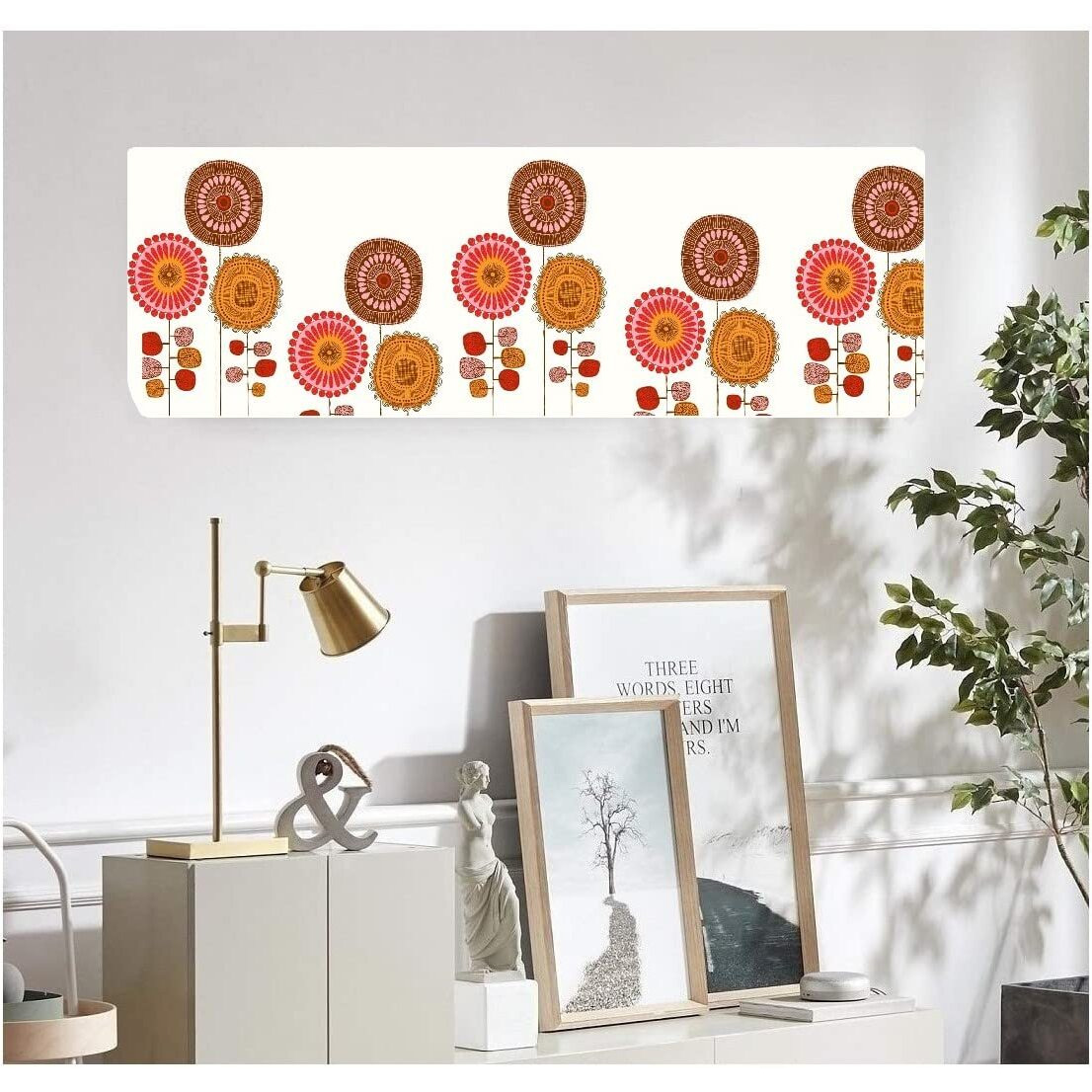 Darshanam World Polyester Printed Air Conditioning Dust Cover Folding Designer Ac Cover For Indoor Split Ac 1.5 Ton (97 X 31 X 21 .5 Cm ) (Orange Flower)