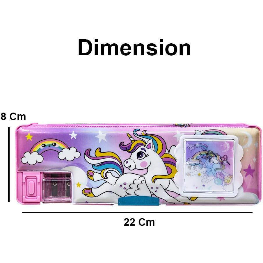 Parteet Stationery Combo Of 1 Plastic Pink Pencil Box With Calculator,1 Unicorn Pen, 1 Lead Pencil With Extra Lead, 1 Scale And 1 Eraser (Assorted Design)