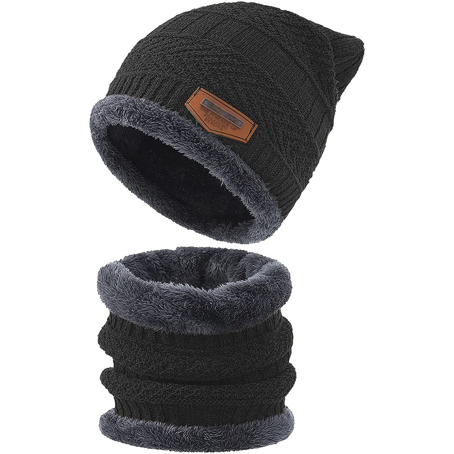 Wearslim Wool Premium Warm Knit Casual Style Hats, Skull Cap With Neck Warmer Winter Wear Beanie Hats Scarf Set For Men And Women - Black, One Size