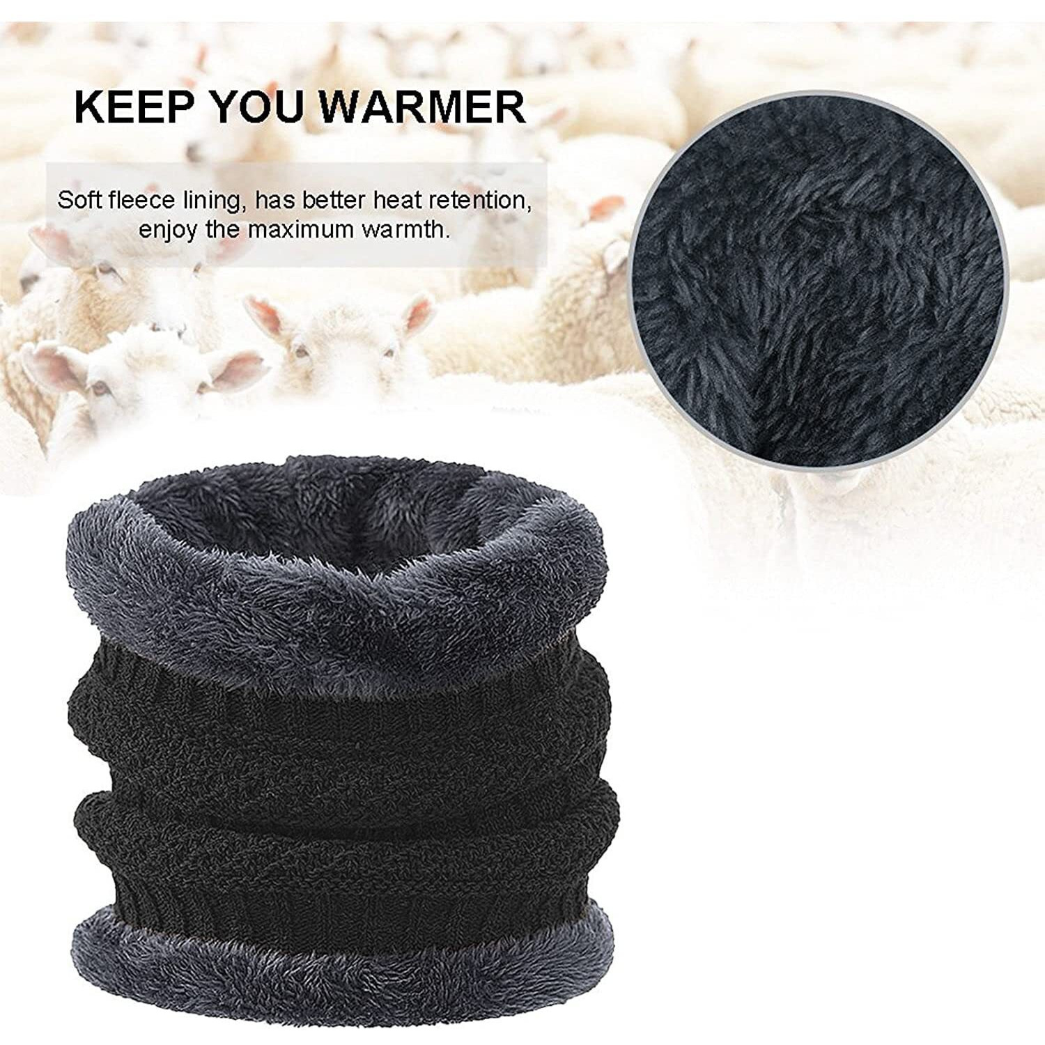 Wearslim Wool Premium Warm Knit Casual Style Hats, Skull Cap With Neck Warmer Winter Wear Beanie Hats Scarf Set For Men And Women - Black, One Size