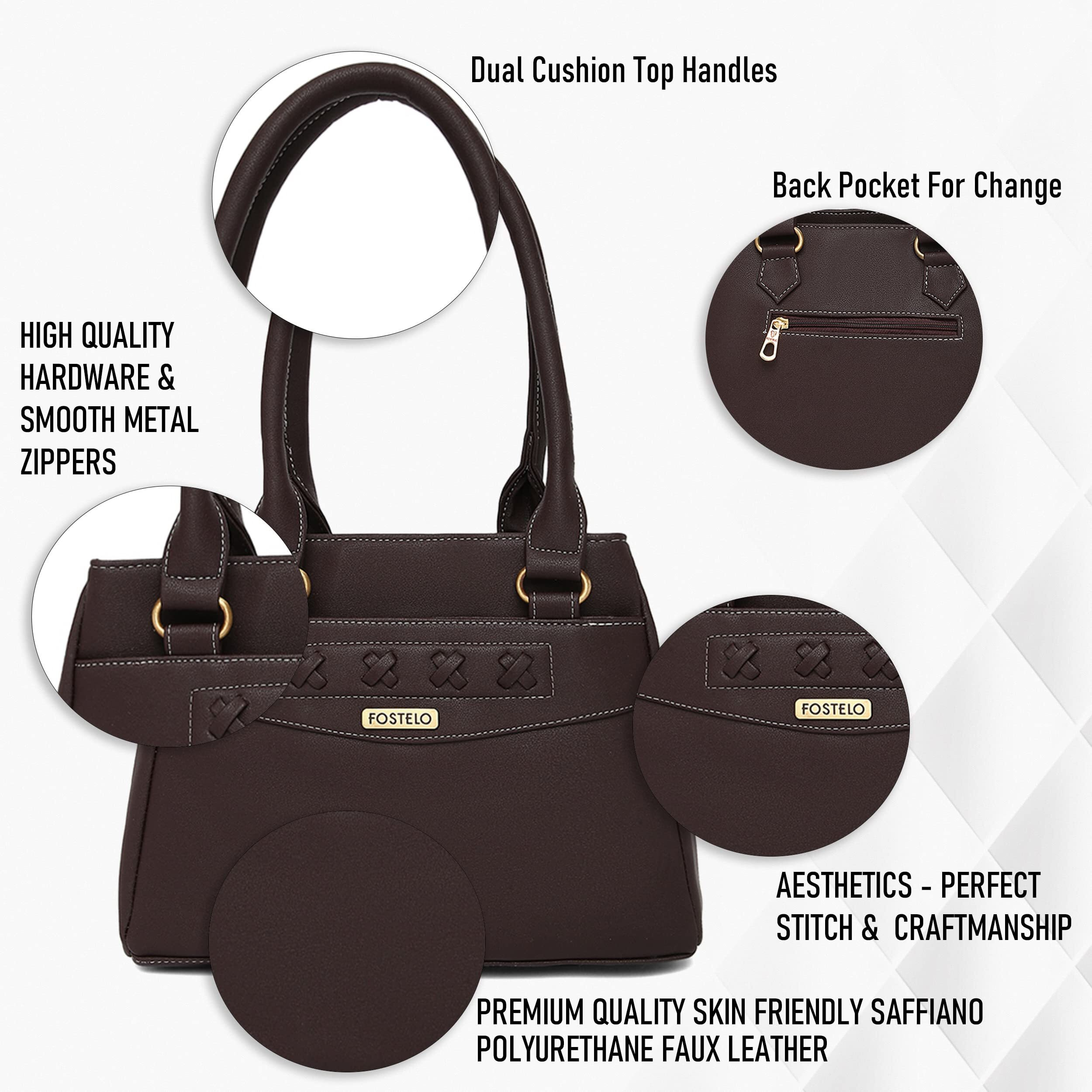 Fostelo Women's Vegan Leather Alano Handbags Shoulder Hobo Bag Ladies Purse (Brown) (Large)