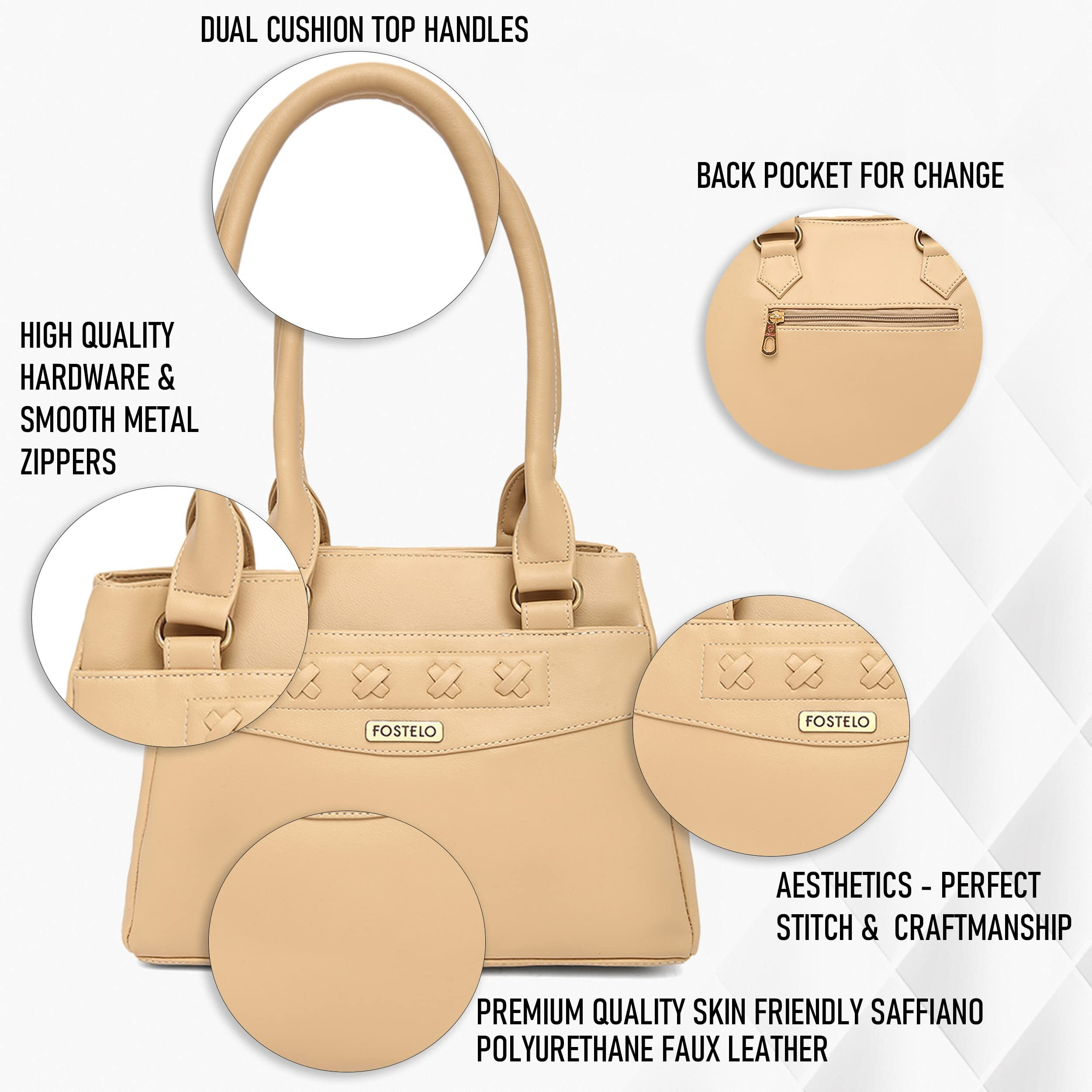 Fostelo Women's Vegan Leather Alano Handbags Shoulder Hobo Bag Ladies Purse (Cream) (Large)