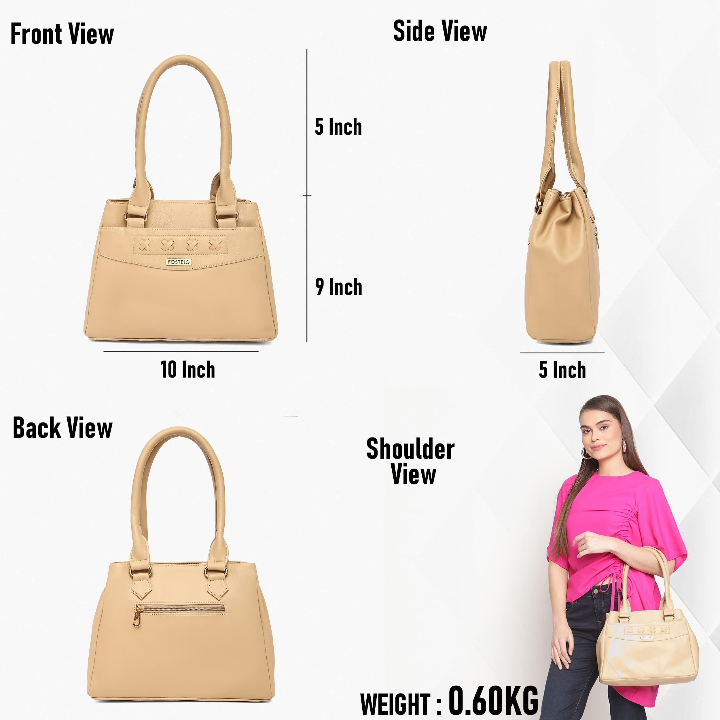 Fostelo Women's Vegan Leather Alano Handbags Shoulder Hobo Bag Ladies Purse (Cream) (Large)