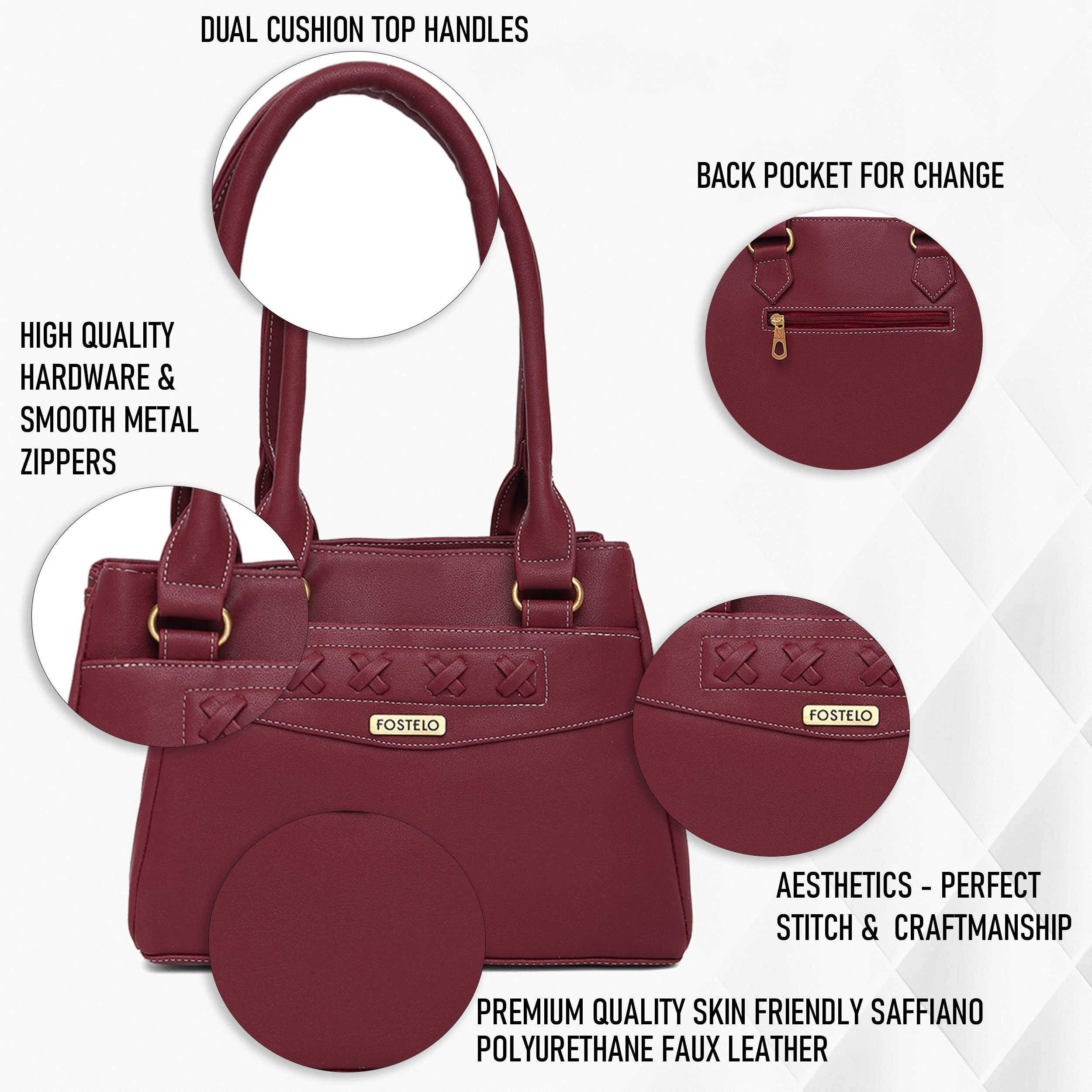 Fostelo Women's Vegan Leather Alano Handbags Shoulder Hobo Bag Ladies Purse (Maroon) (Large)