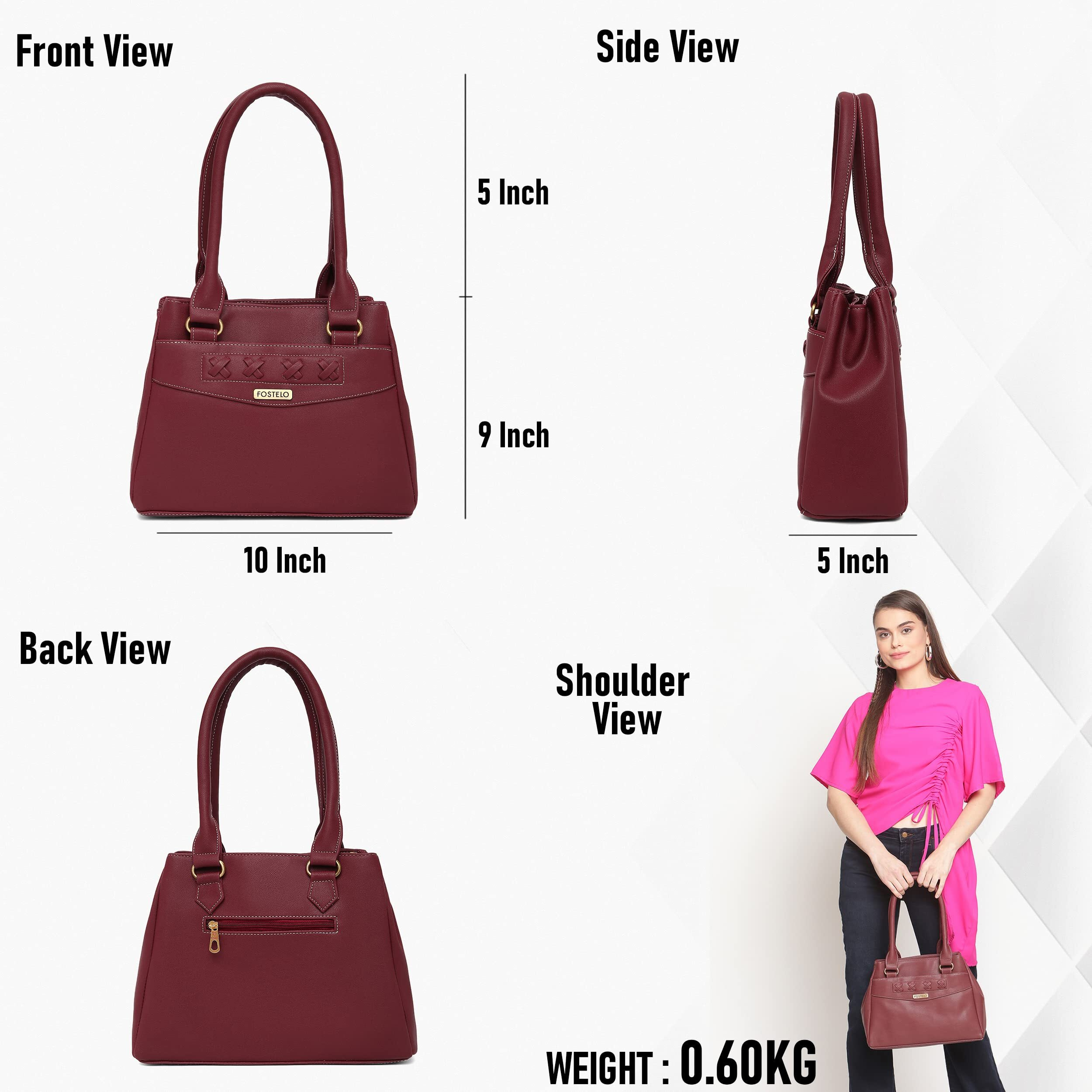 Fostelo Women's Vegan Leather Alano Handbags Shoulder Hobo Bag Ladies Purse (Maroon) (Large)