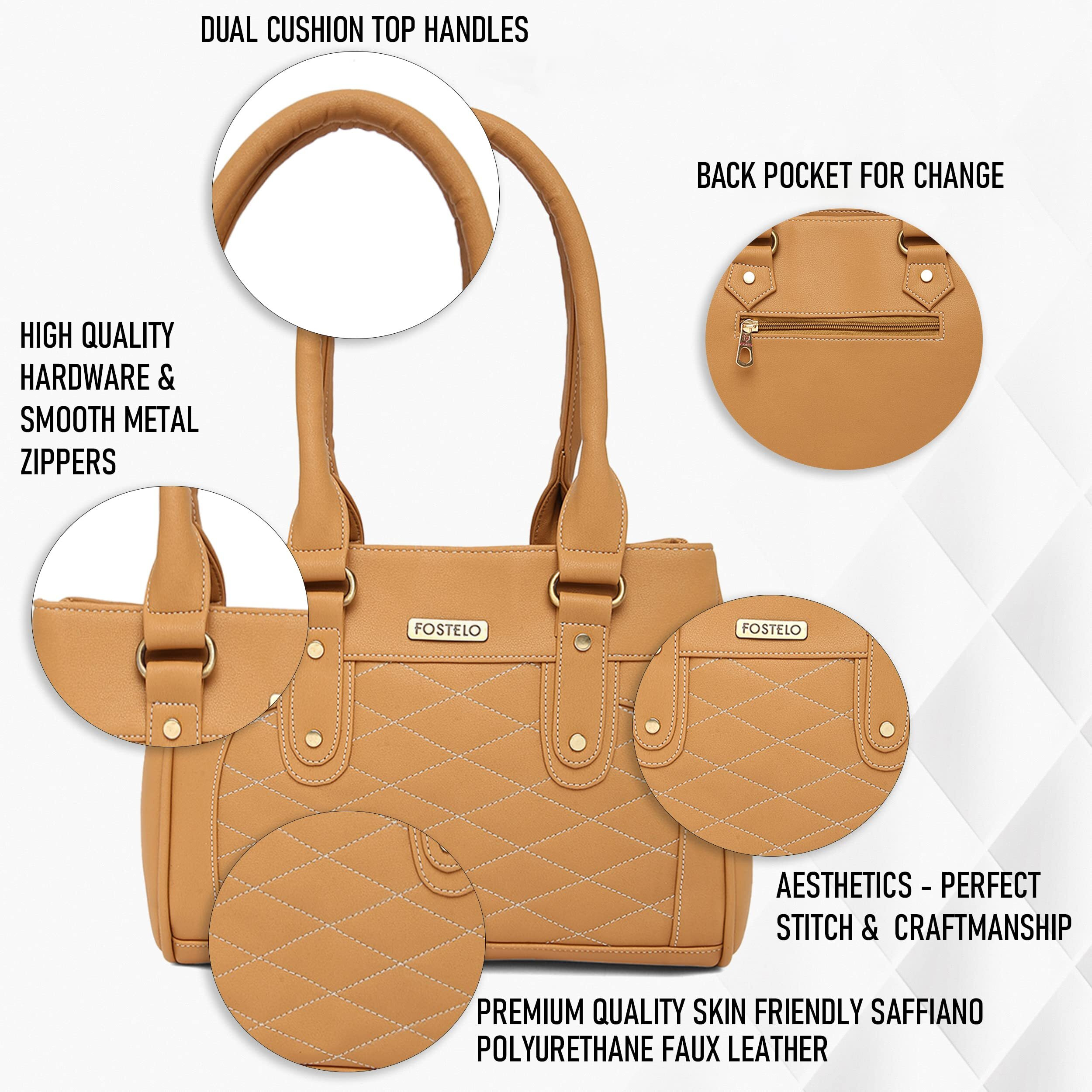 Fostelo Women's Vegan Leather Carina Handbags Shoulder Hobo Bag Ladies Purse (Beige) (Large)