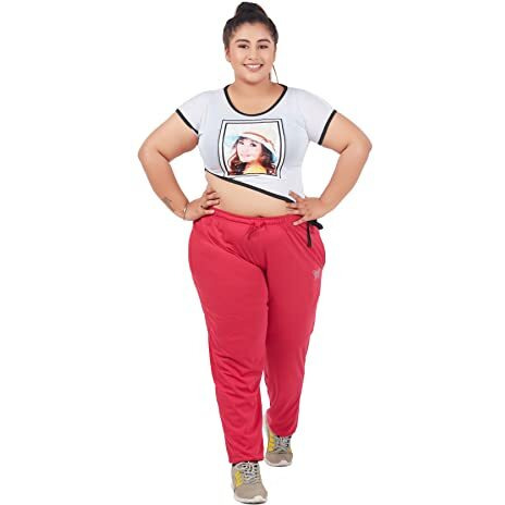 Cupid Women Plus Size Cotton Night Track Pant, Lower, Trouser, Lounge N Daily Gym Wear For Ladies_7X-Large_Pink Regular Relaxed Athletic Classic