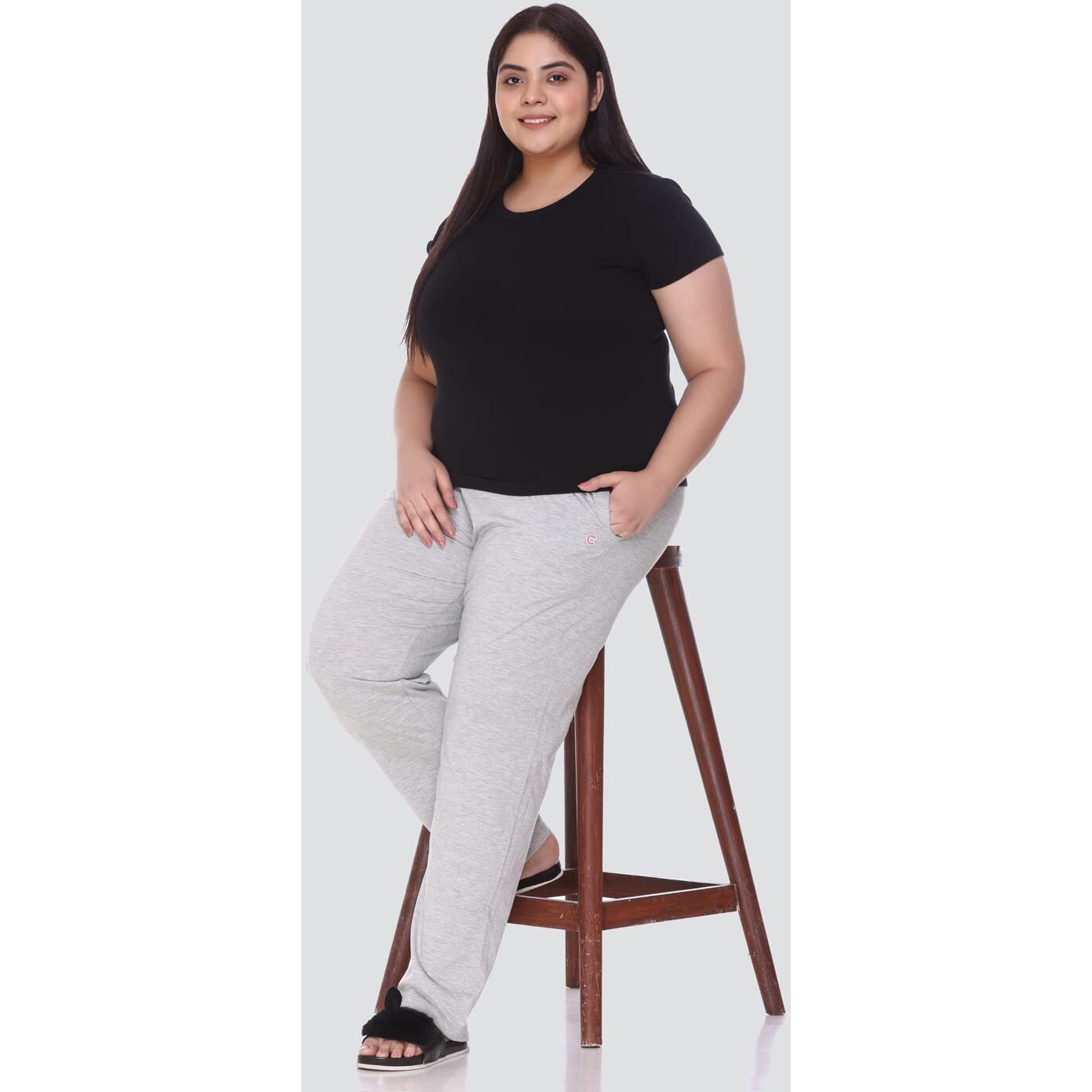 Cupid Women Cotton Plus Size Plain Night Track Pant, Lower, Sports Trouser, Lounge N Gym Wear For Ladies_Grey_7Xl Regular Relaxed Athletic Classic