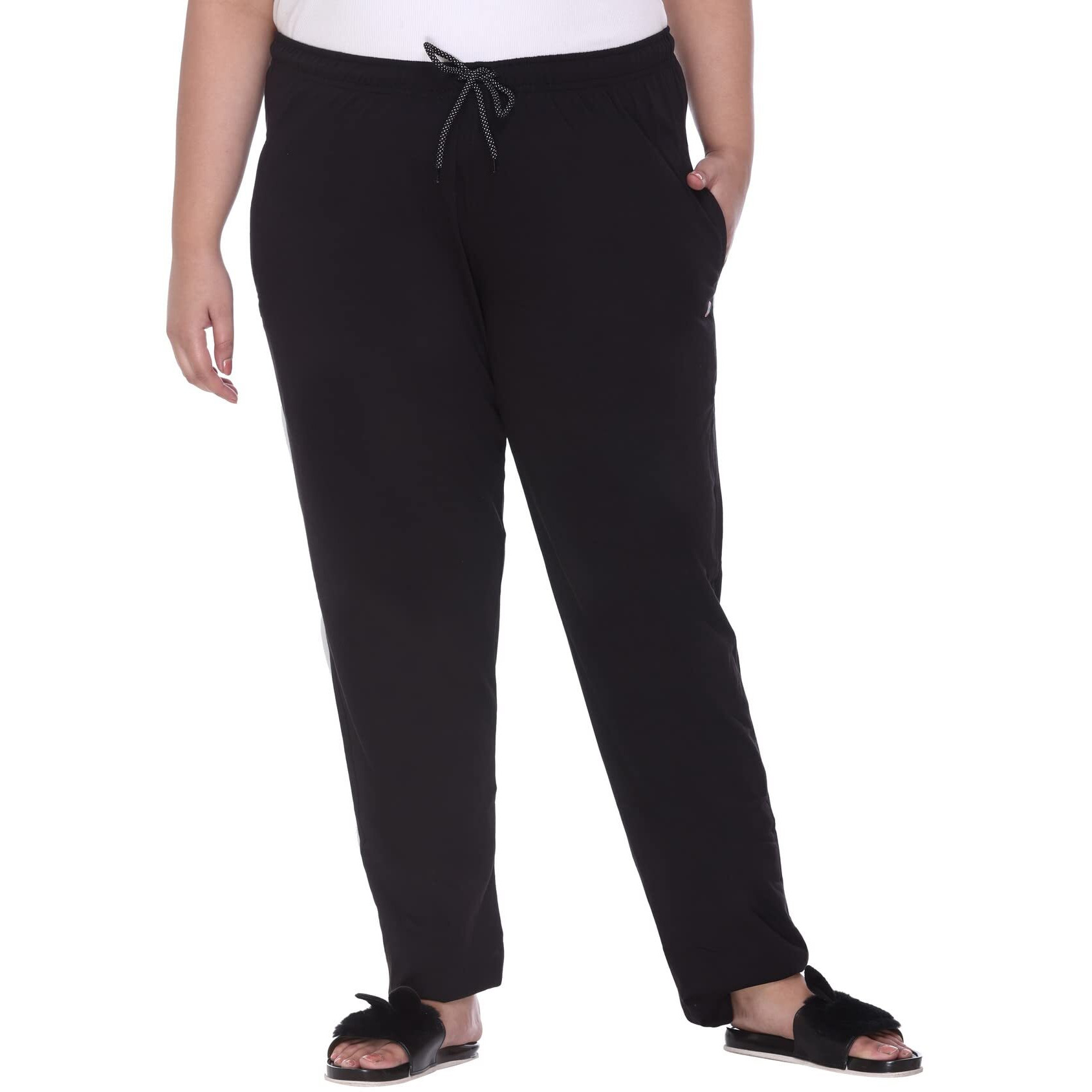 Cupid Women Plus Size Cotton Plain Comfortable Night Track Pant, Lower, Sports Trouser, Joggers,Lounge Wear N Daily Gym Wear For Ladies_6X-Large_Black