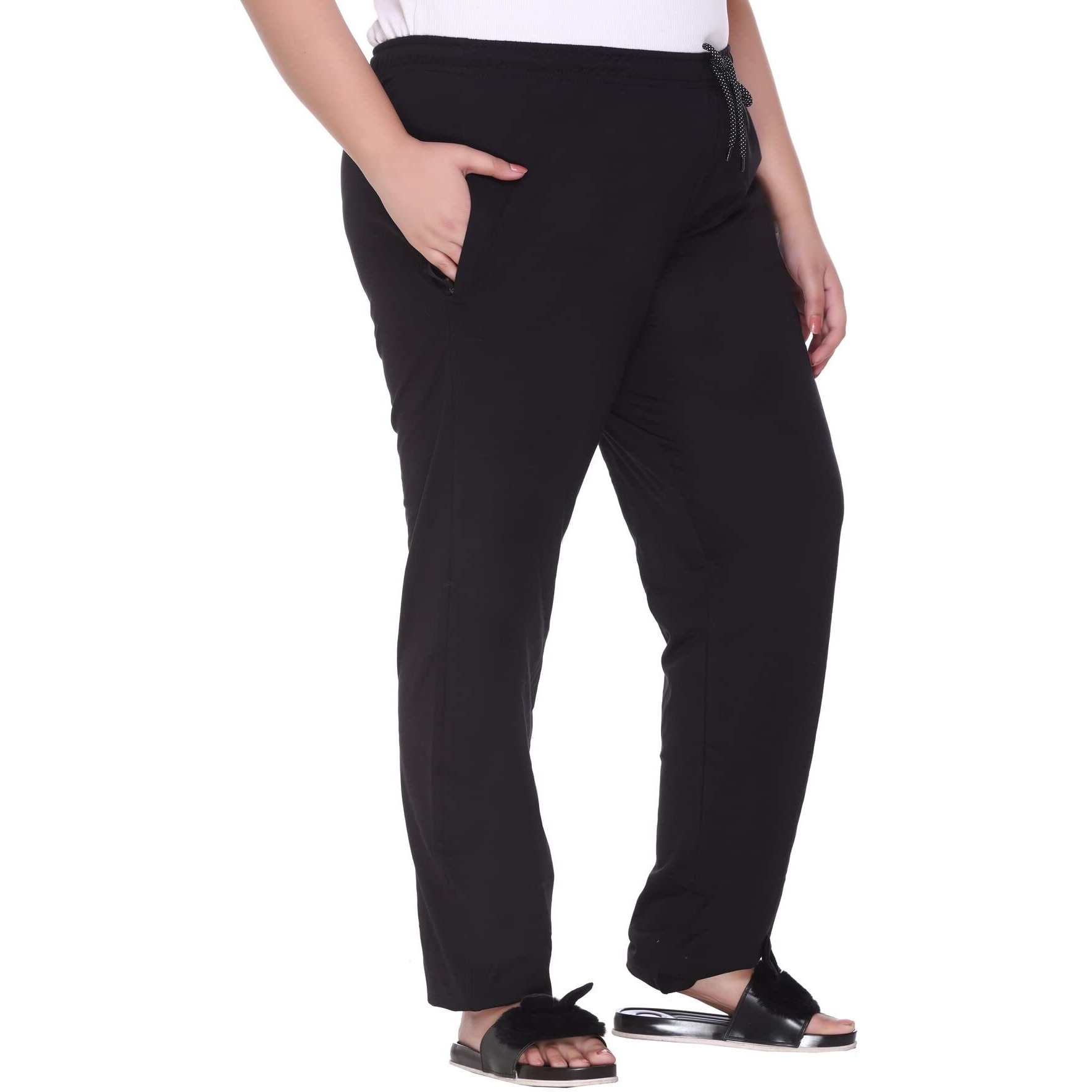 Cupid Women Plus Size Cotton Plain Comfortable Night Track Pant, Lower, Sports Trouser, Joggers,Lounge Wear N Daily Gym Wear For Ladies_6X-Large_Black
