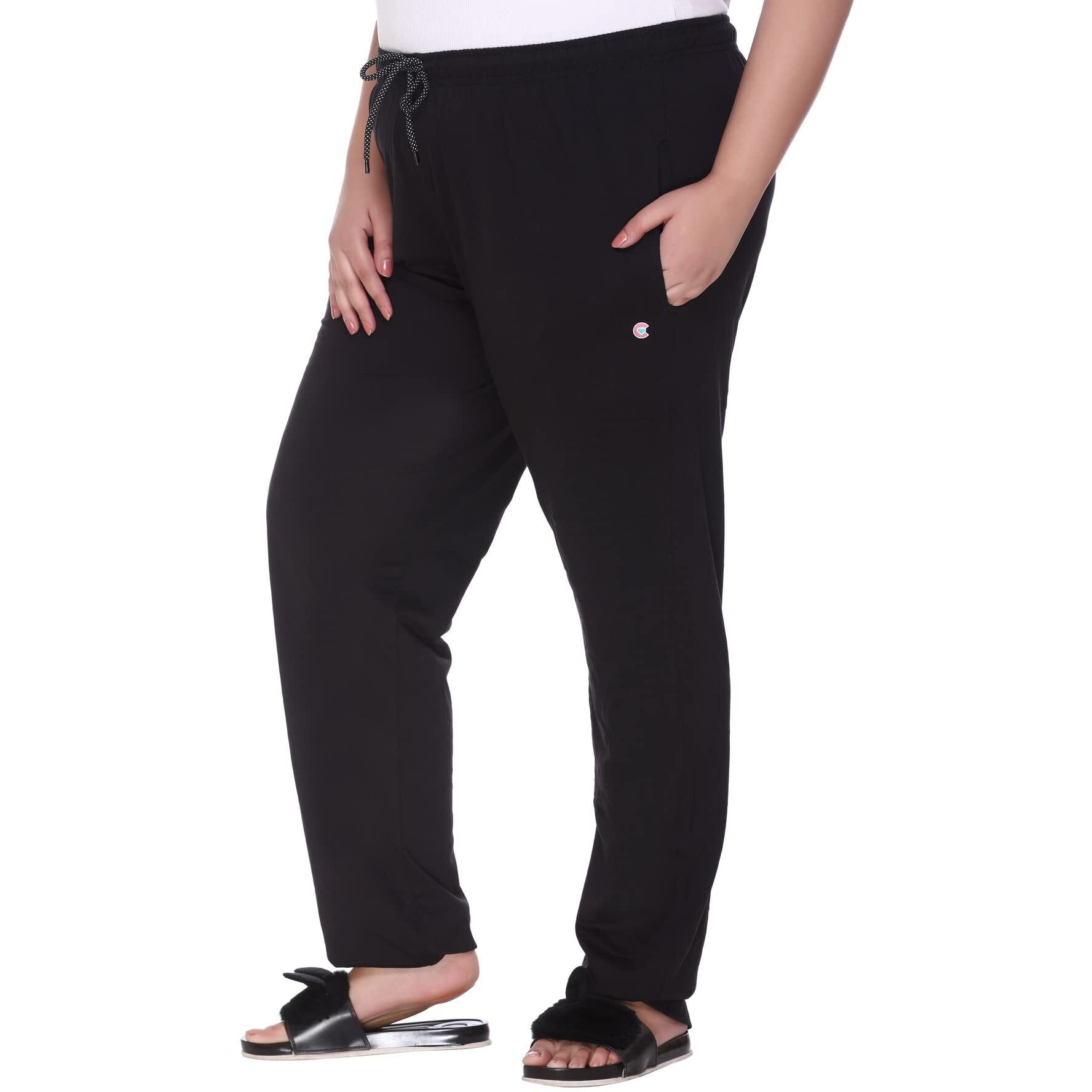 Cupid Women Plus Size Cotton Plain Comfortable Night Track Pant, Lower, Sports Trouser, Joggers,Lounge Wear N Daily Gym Wear For Ladies_6X-Large_Black
