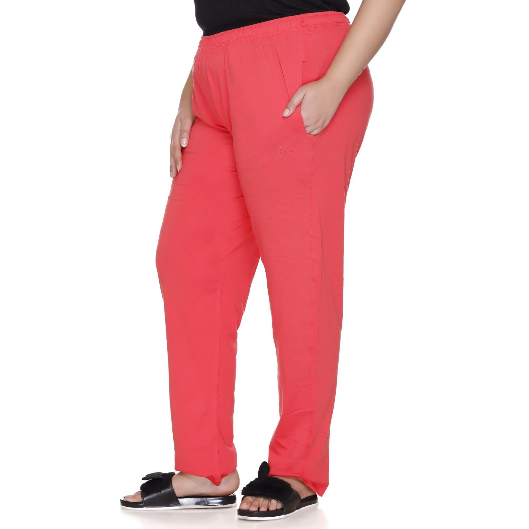 Cupid Women Plus Size Cotton Plain Comfortable Track Pant, Lower, Sports Trouser, Joggers, Lounge N Daily Gym Wear For Ladies_6X-Large_Coral Red