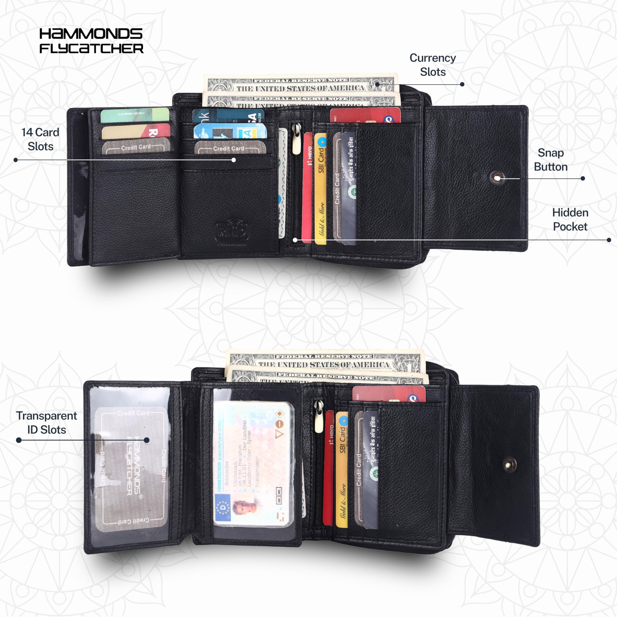 Hammonds Flycatcher Leather Ladies Wallet For Woman With 14 Card Slots - Clutch Purse For Women, Ladies Wallet For Women Stylish, Ladies Purse For Women Wallet, Purse For Woman, Black