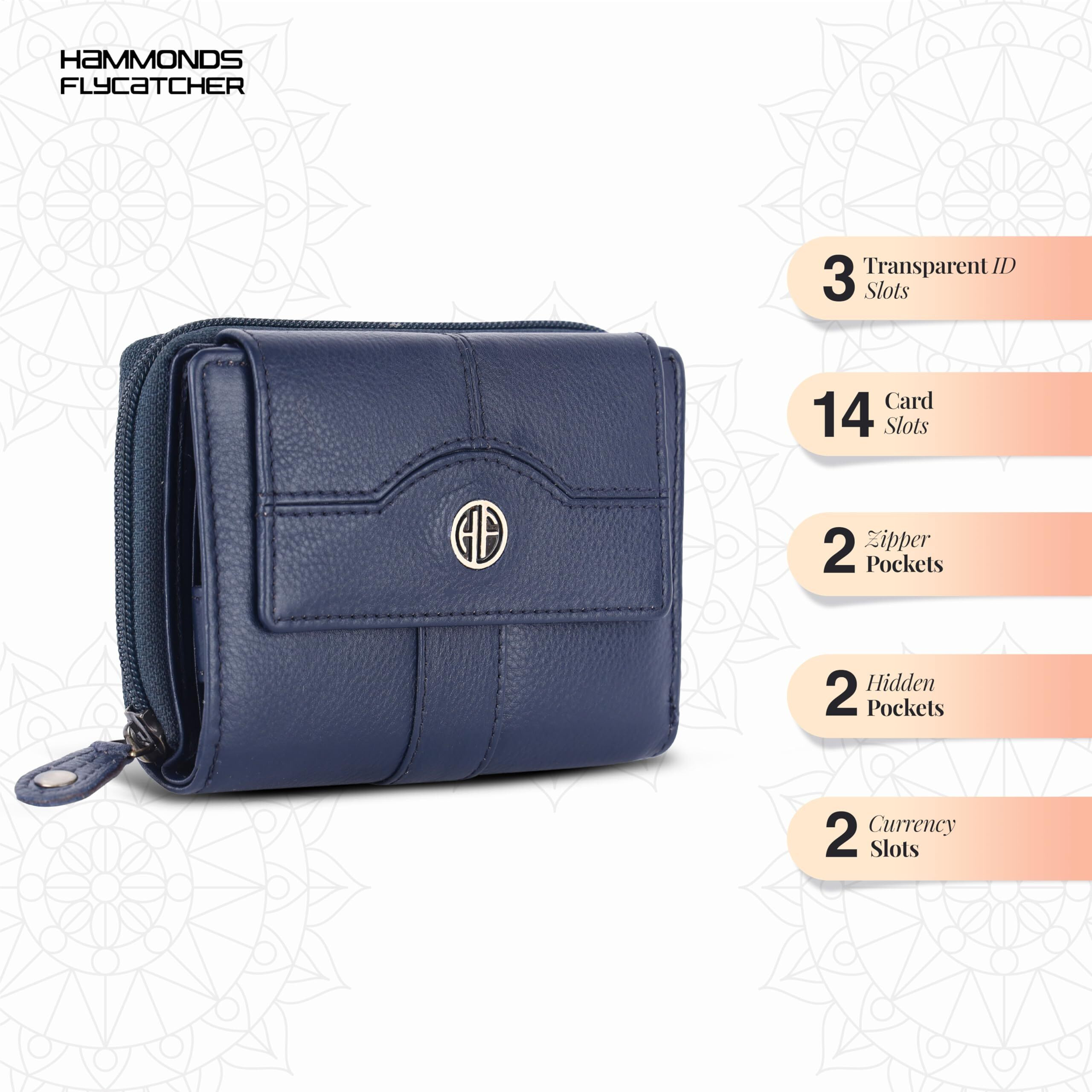 Hammonds Flycatcher Leather Ladies Wallet For Woman With 14 Card Slots - Clutch Purse For Women, Ladies Wallet For Women Stylish, Ladies Purse For Women Wallet, Purse For Woman, Blue