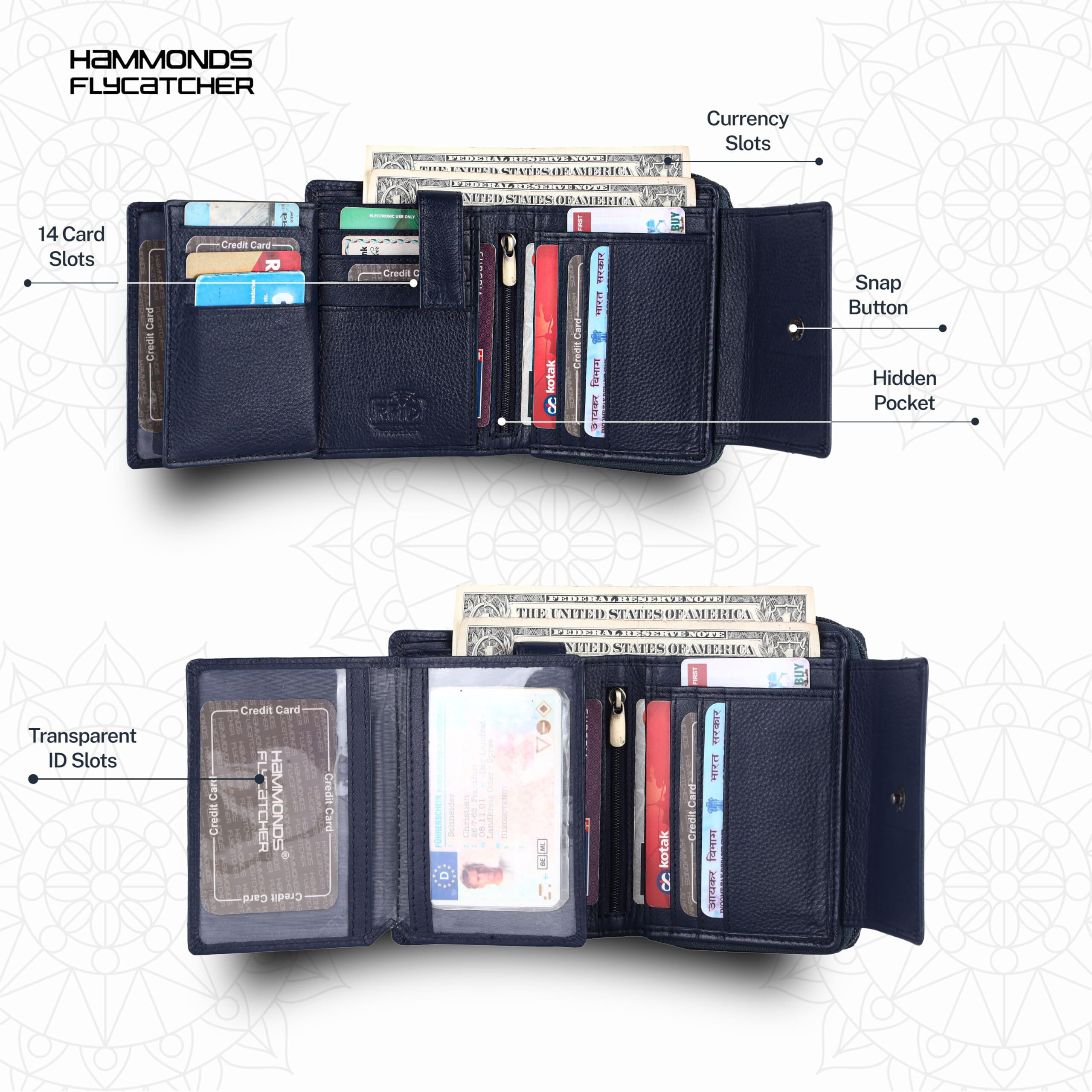 Hammonds Flycatcher Leather Ladies Wallet For Woman With 14 Card Slots - Clutch Purse For Women, Ladies Wallet For Women Stylish, Ladies Purse For Women Wallet, Purse For Woman, Blue