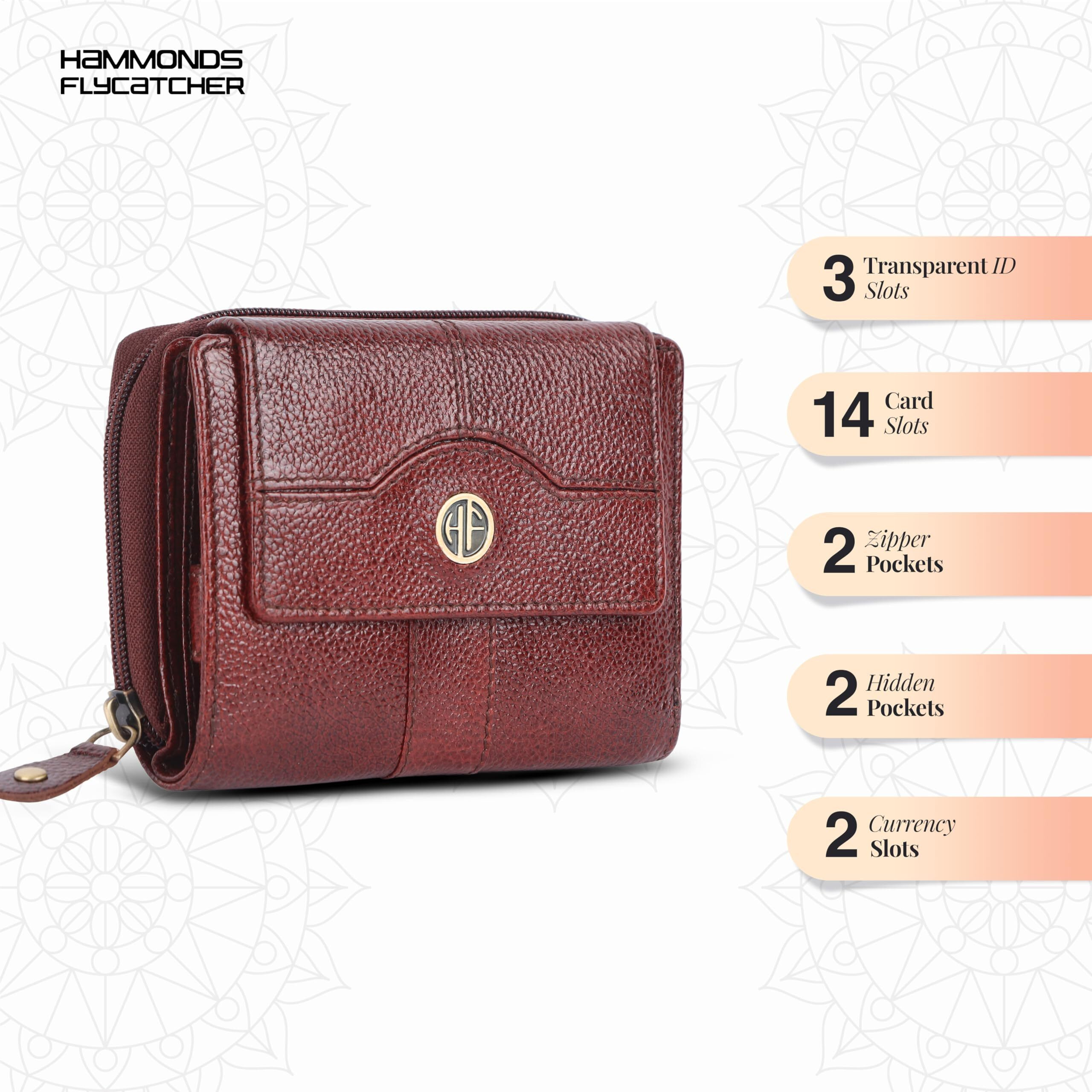 Hammonds Flycatcher Leather Ladies Wallet For Woman With 14 Card Slots - Clutch Purse For Women, Ladies Wallet For Women Stylish, Ladies Purse For Women Wallet, Purse For Woman, Brown