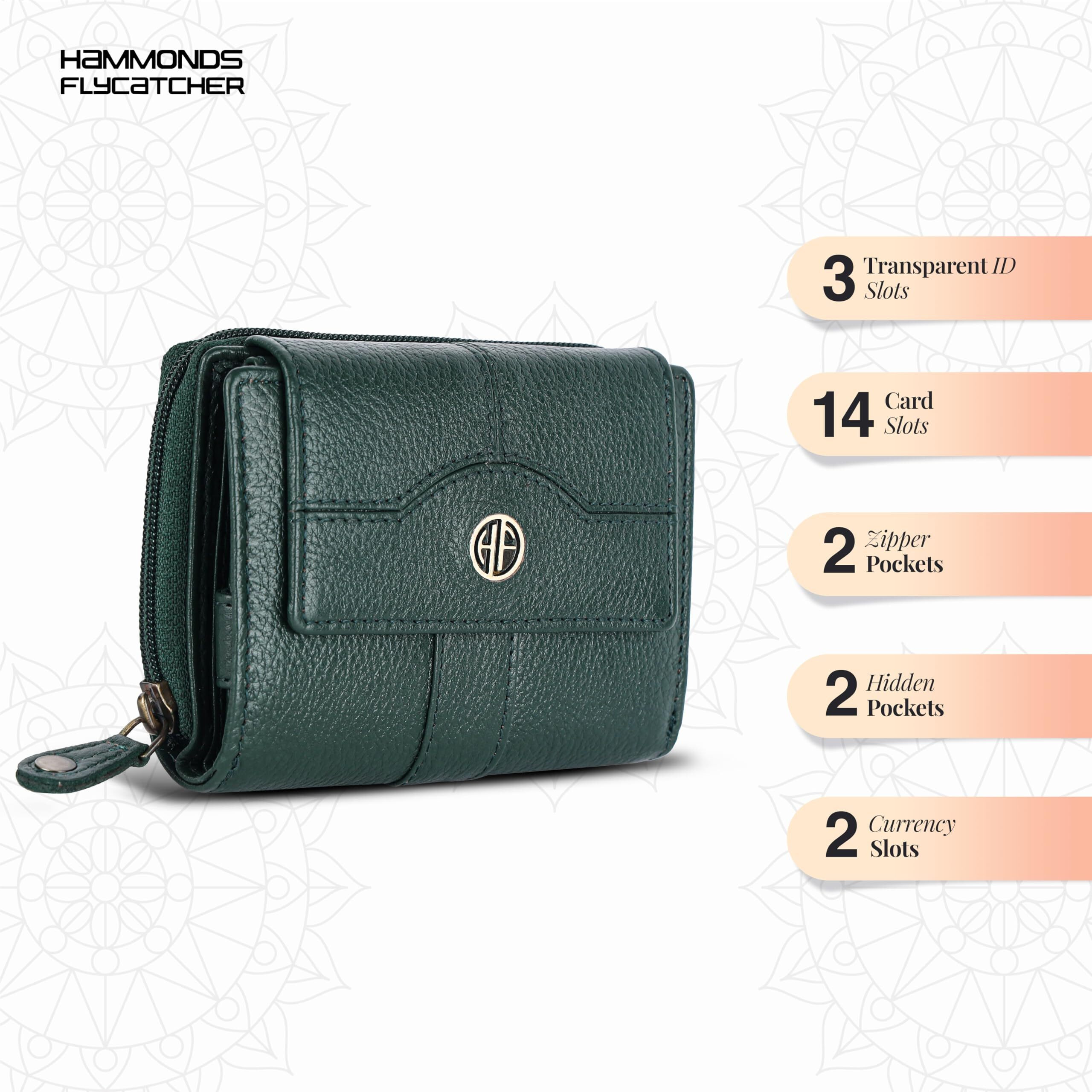 Hammonds Flycatcher Leather Ladies Wallet For Woman With 14 Card Slots - Clutch Purse For Women, Ladies Wallet For Women Stylish, Ladies Purse For Women Wallet, Purse For Woman, Green