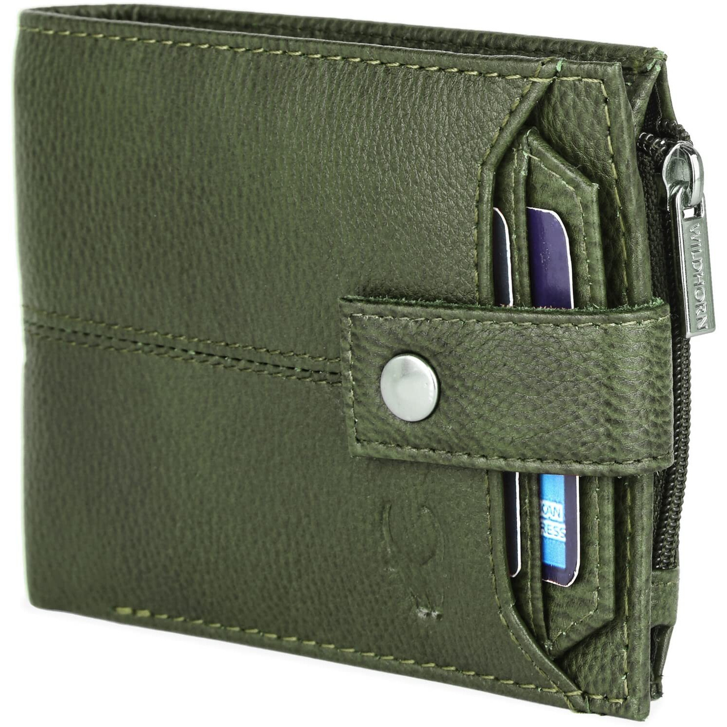Wildhorn Leather Wallet For Men | Ultra Strong Stitching | Handcrafted | Zip Wallet With 9 Card Slots | 2 Id Slots (Green)