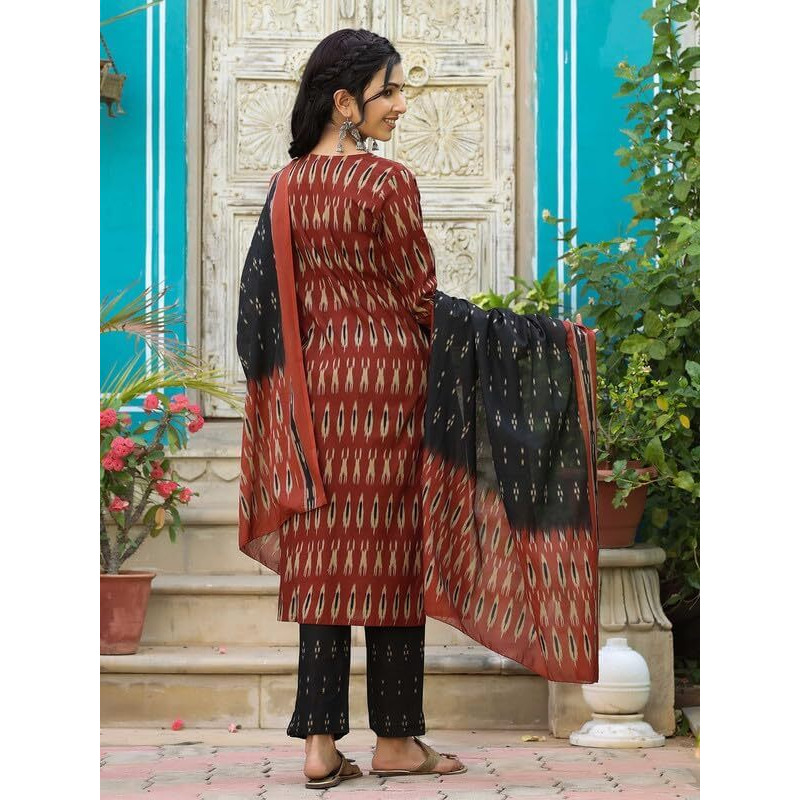 Vaamsi Women's Rayon Blend Ethnic Motifs Printed Straight Kurta Pant With Dupatta (Vkskd1304_Red_S)