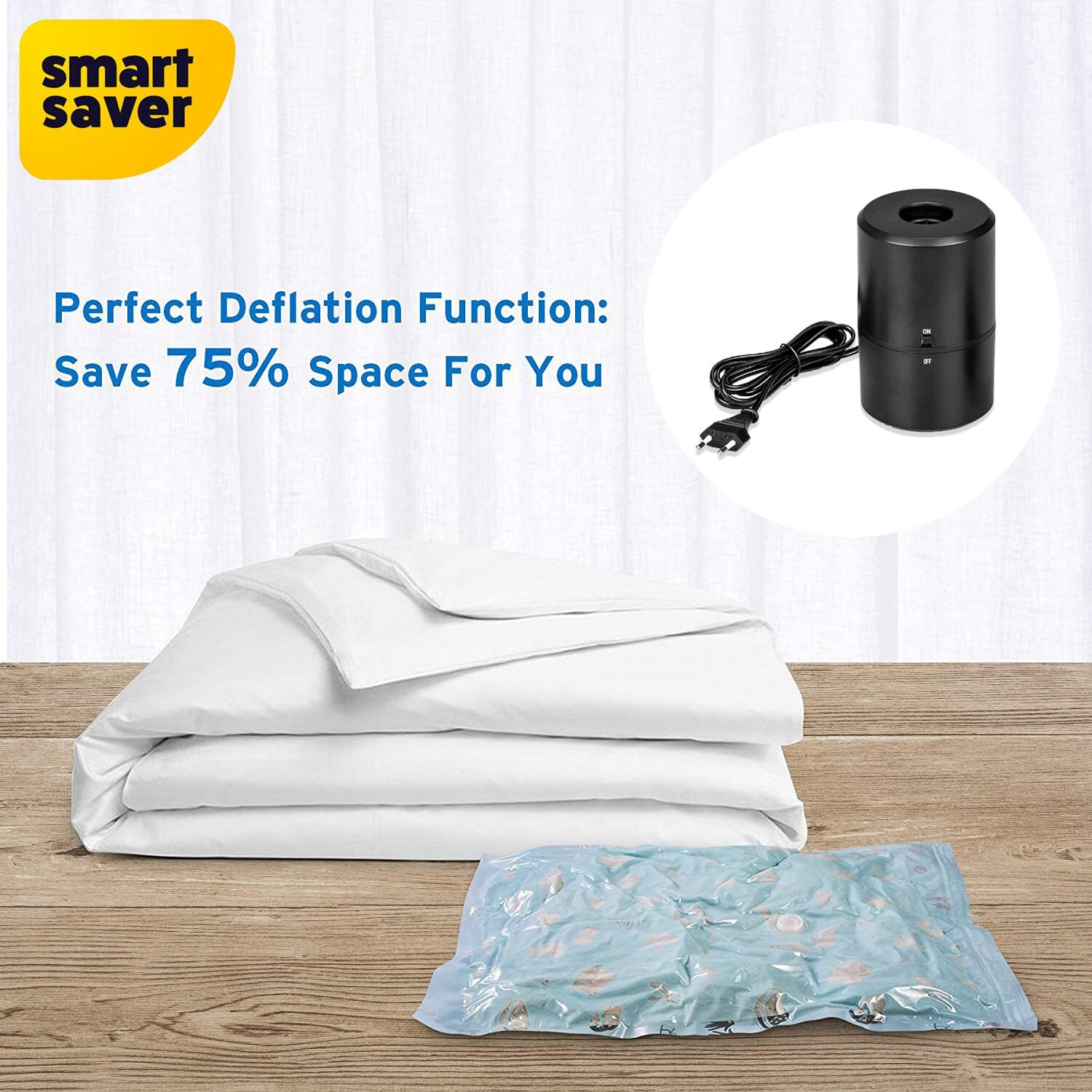 Smart Saver Polyamide Polyethylene Vacuum Compression Bags|Vacuum Storage Bags|Vacuum Bags For Travel|Space Saver Vacuum Bags(9Pack-3X(Jumbo,Large,Medium)+ Electric Handpump),White