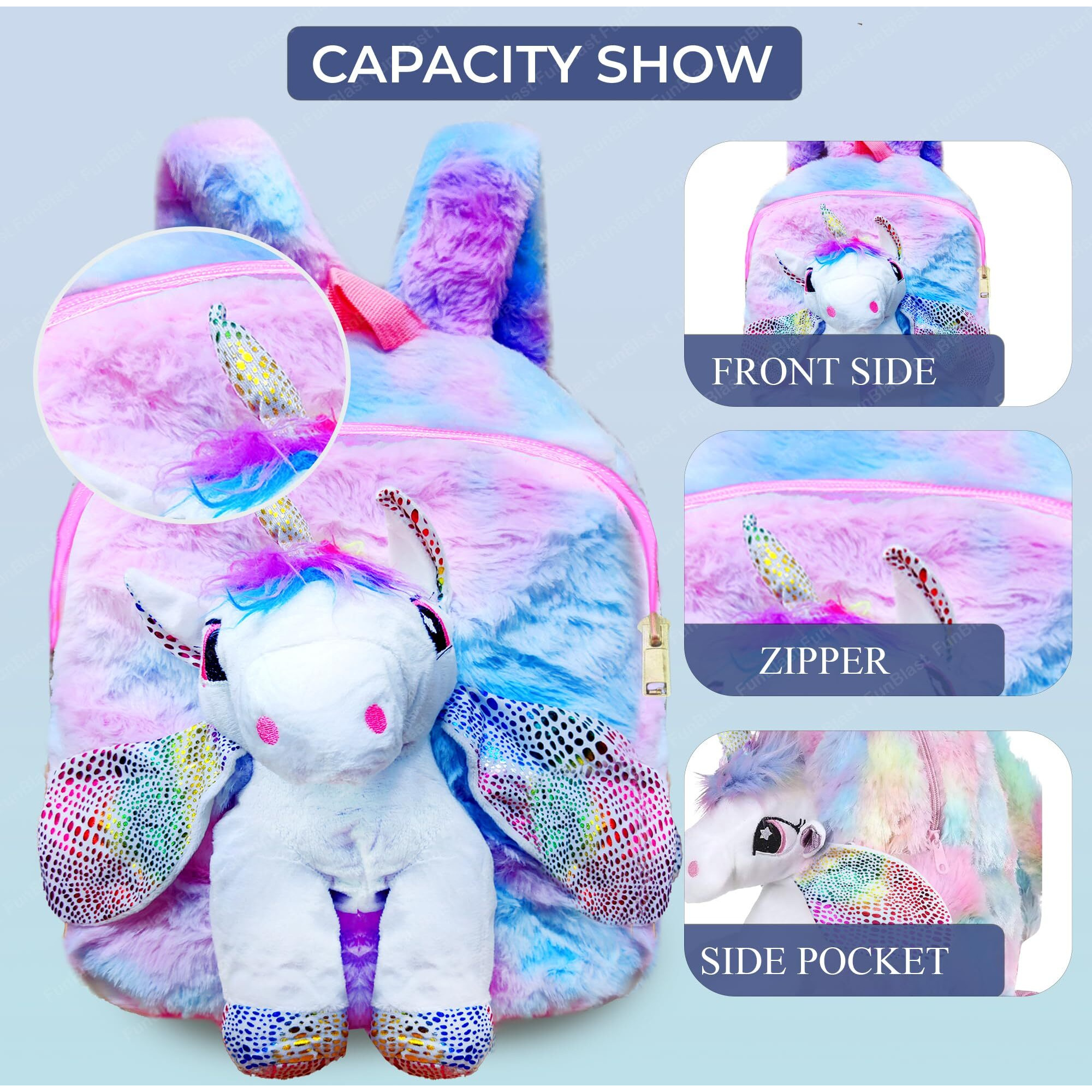 Funblast Unicorn Soft Fur Bag For Kids - School & Picnic Bag/Lightweight Travel School Mini Backpack For Girls & Kids, Birthday Gift For Girls, Return Gift (Multicolour)