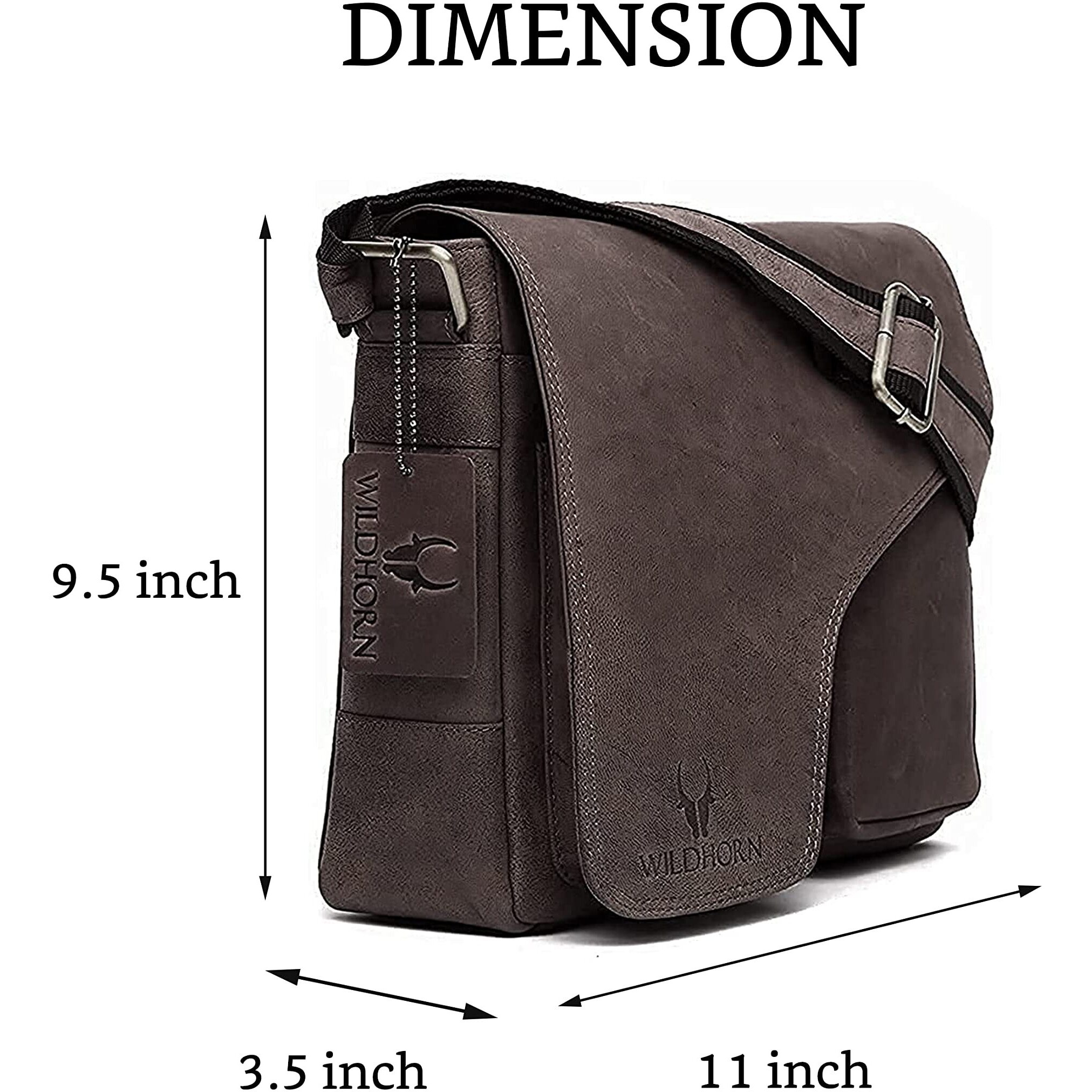 Wildhorn Leather Messenger Bag For Men I Handcrafted I Adjustable Strap I DimensionL- 11 Inch H-9.5 Inch W- 3 Inch