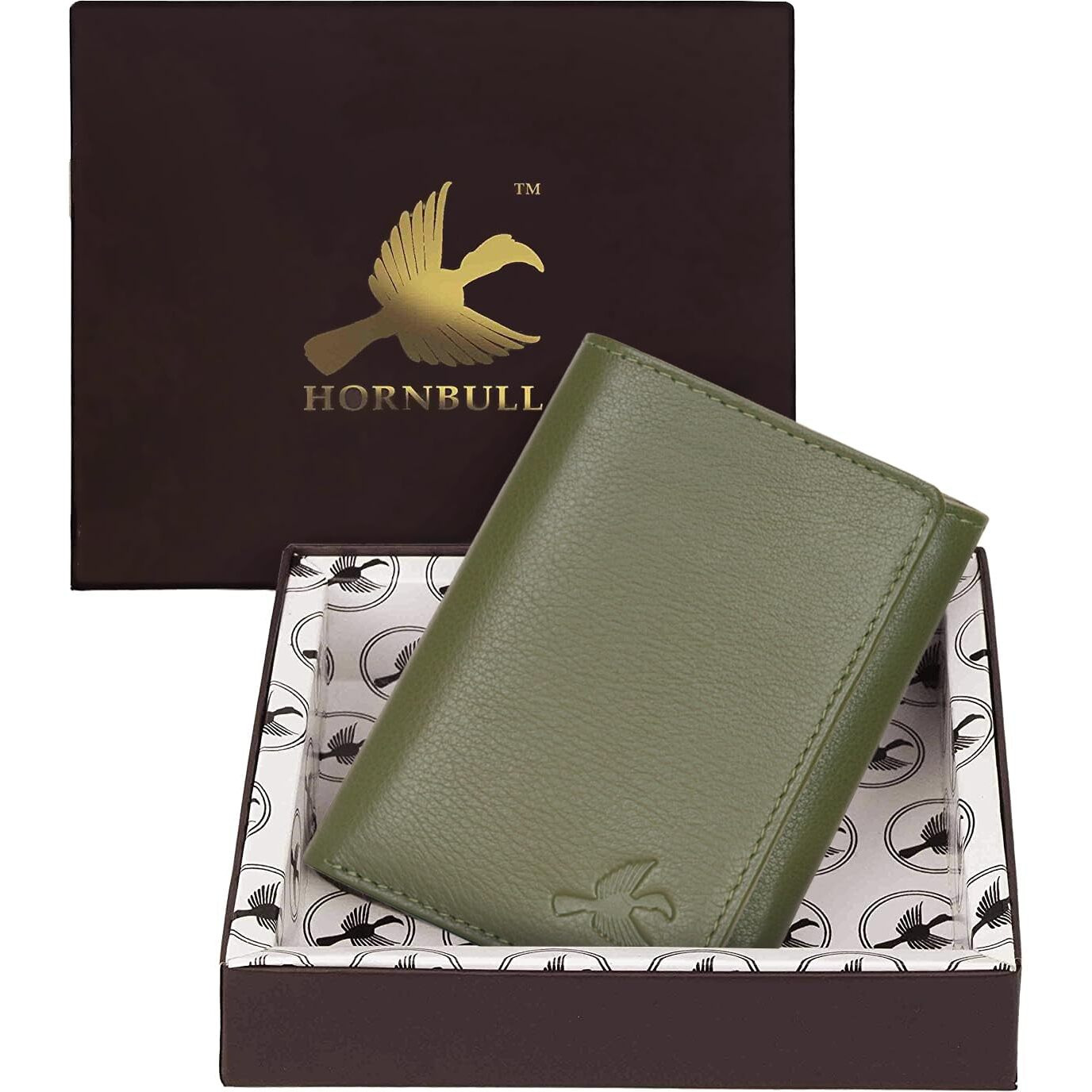 Hornbull Trifold Green Genuine Leather Wallet For Men | Mens Wallet With Rfid Blocking | Gift Set