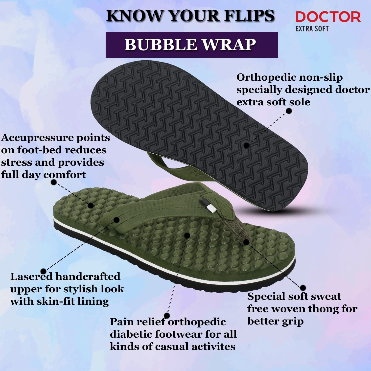 Doctor Extra Soft House Slipper For Men's Care |Orthopaedic | Diabetic | Comfortable | Cushion | Flip-Flop Men's & Boys Home Slides For Daily Use Bubble Softy D-30-Olive-9 Uk