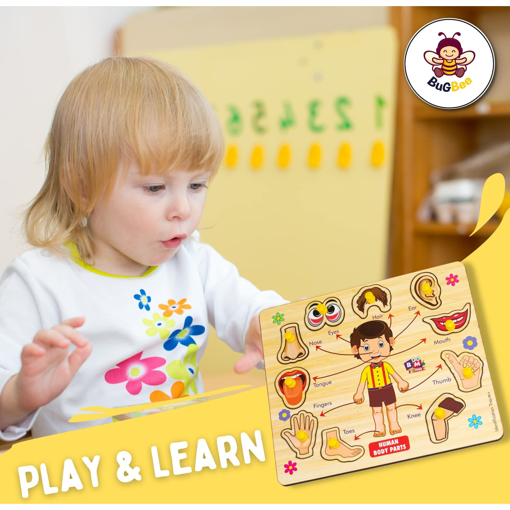 Bugbee Body Parts Toddler Puzzles For Kids Ages 2-4-8 Montessori Wooden Puzzles For Children 3-5 Years Old Preschool Game For Learning Human Body Parts Anatomy Skeleton - Gift Toys For Boy And Girl